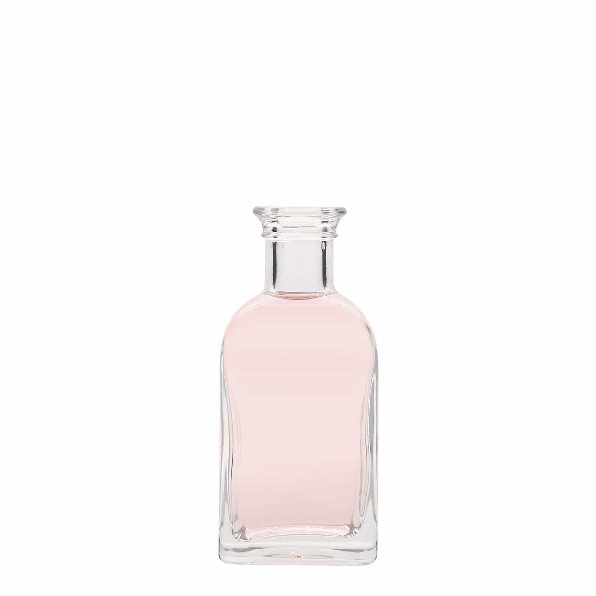 100 ml cam şişe Apotheker Carré, kare, ağız: mantar