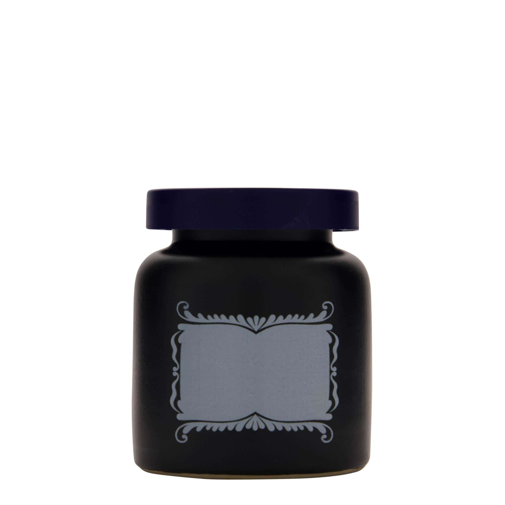 270 ml taş toprak kabı, motif: etiket alanı, seramik, siyah, ağız: kapaklı