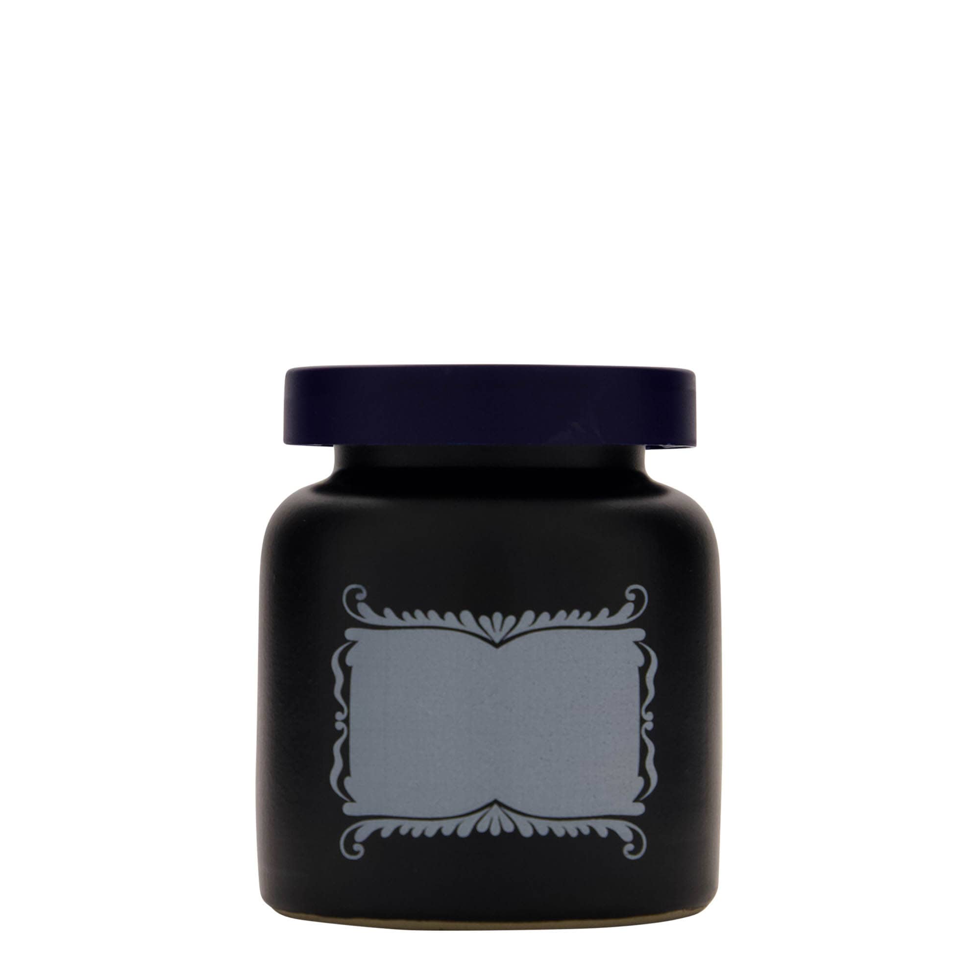 270 ml taş toprak kabı, motif: etiket alanı, seramik, siyah, ağız: kapaklı