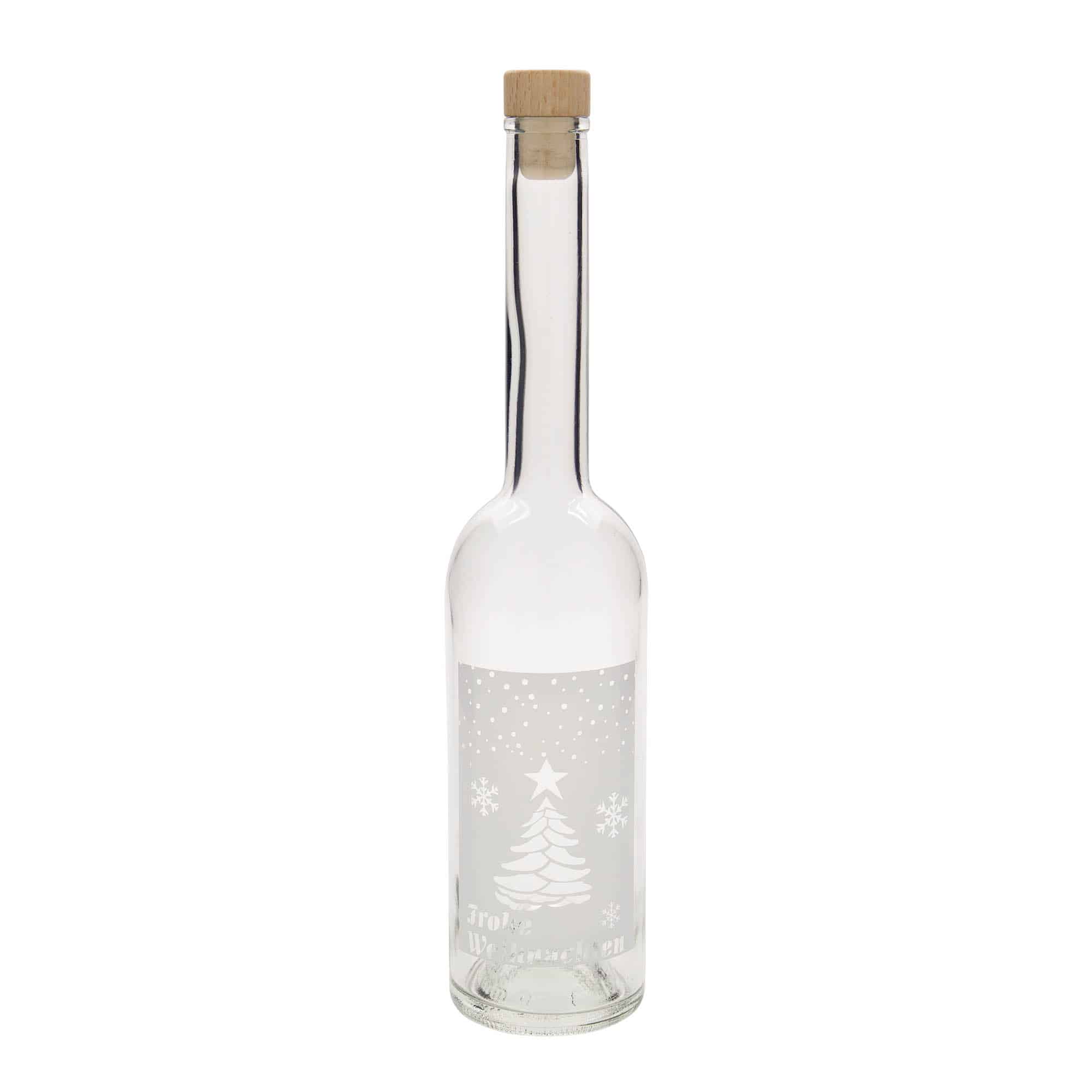 500 ml Cam şişe 'Opera', Motif: Beyaz Noel, Ağız: Mantar