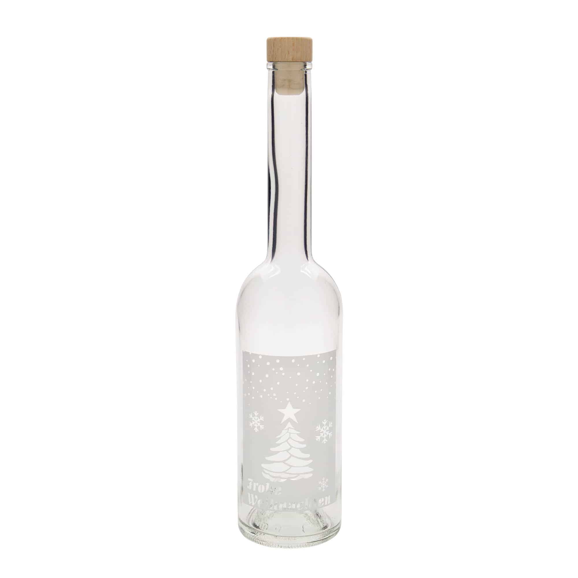 500 ml Cam şişe 'Opera', Motif: Beyaz Noel, Ağız: Mantar