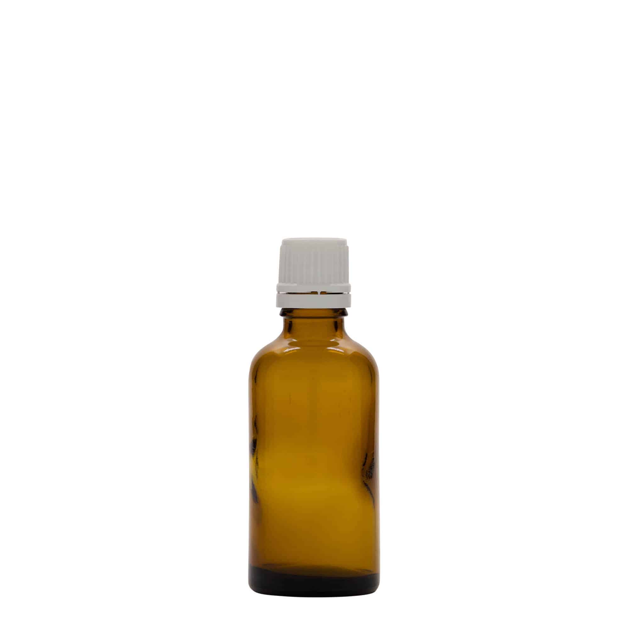 50 ml tıbbi şişe, cam, kahverengi, ağız: DIN 18