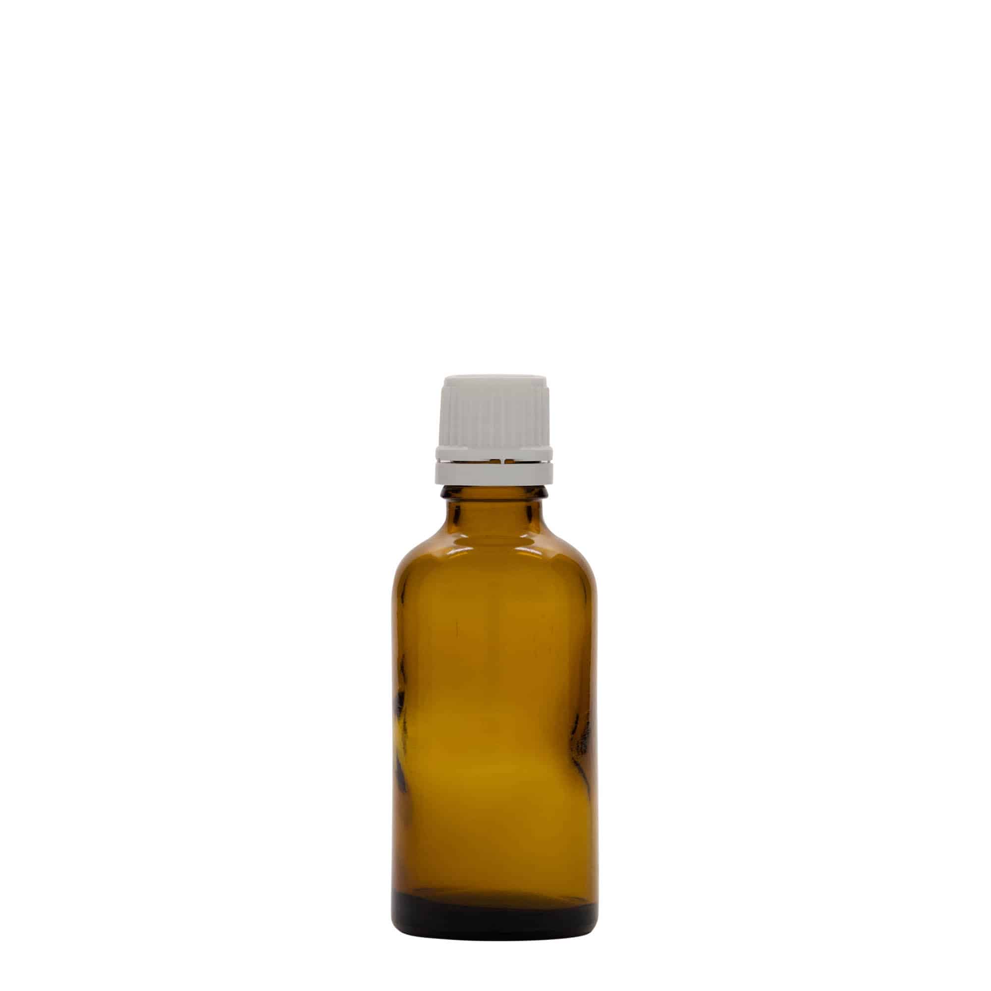 50 ml tıbbi şişe, cam, kahverengi, ağız: DIN 18