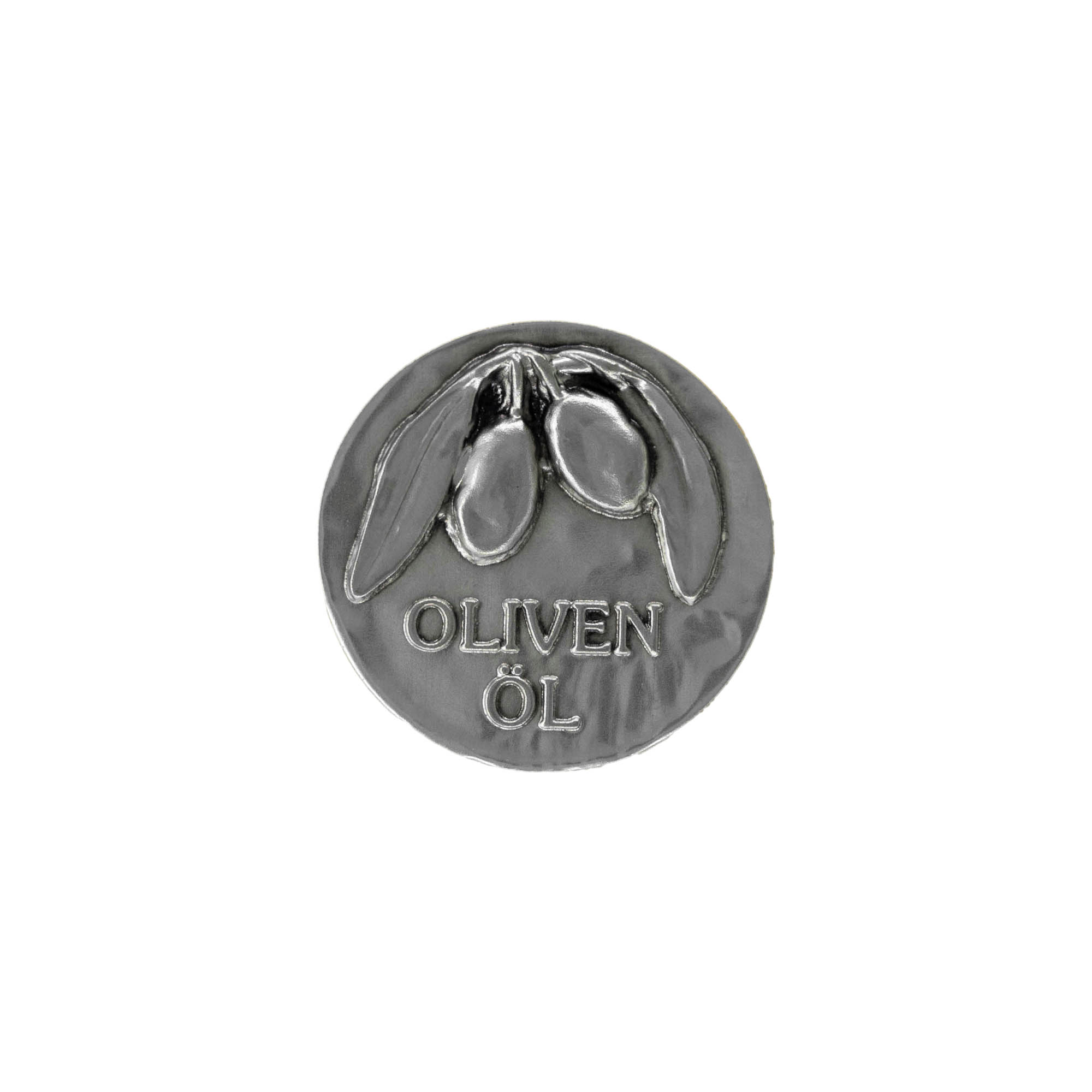 Kalay etiketi 'Zeytinyağı', metal, gümüş renk Kalay etiketi 'Zeytinyağı', metal, gümüş renk