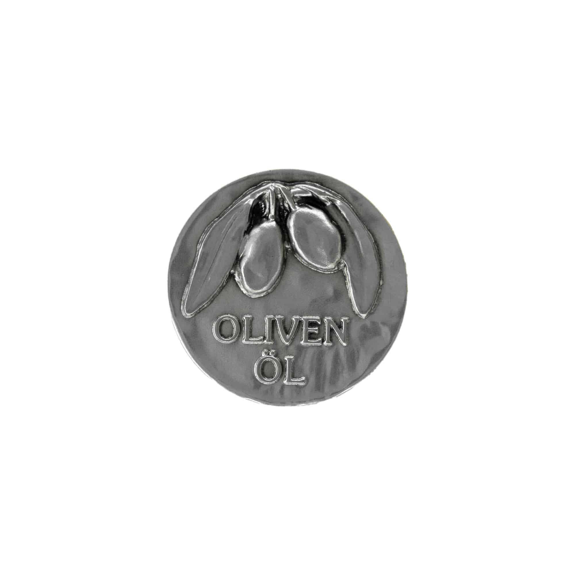 Kalay etiketi 'Zeytinyağı', metal, gümüş renk