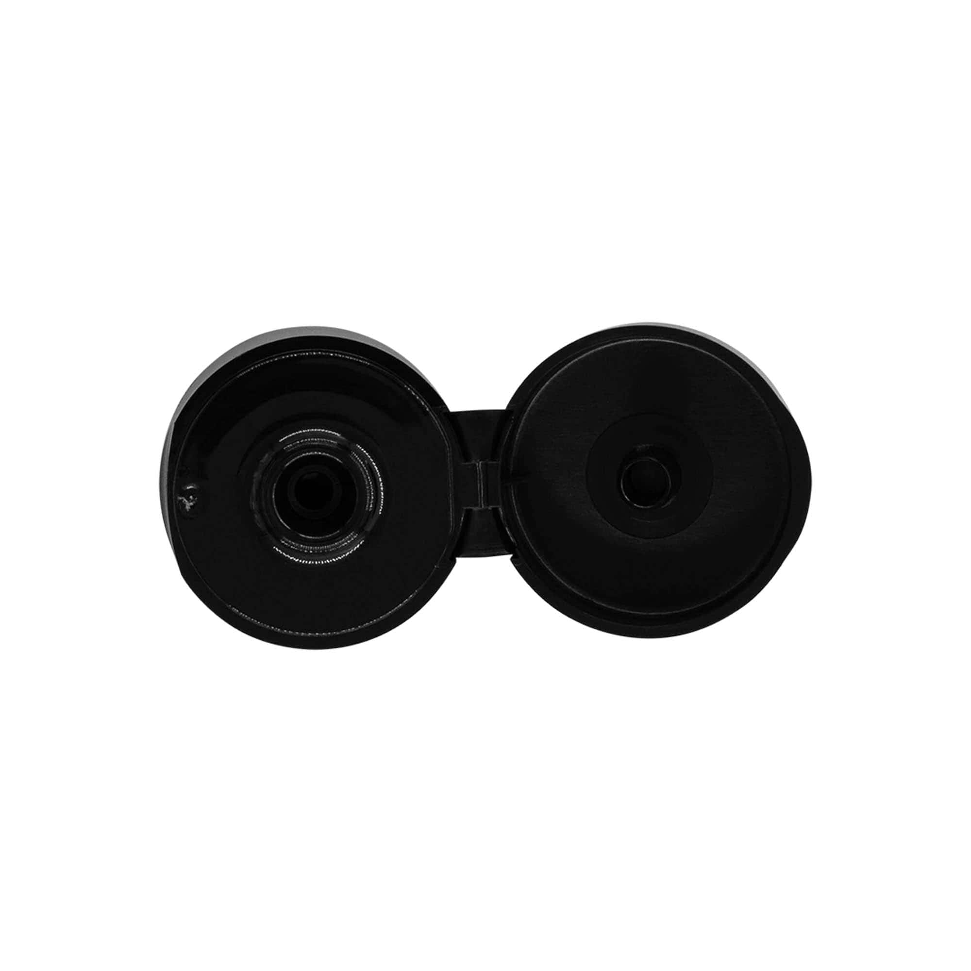 Vidalı kapak menteşe, PP plastik, siyah, ağız çapı: 24/410 Vidalı kapak menteşe, PP plastik, siyah, ağız çapı: 24/410