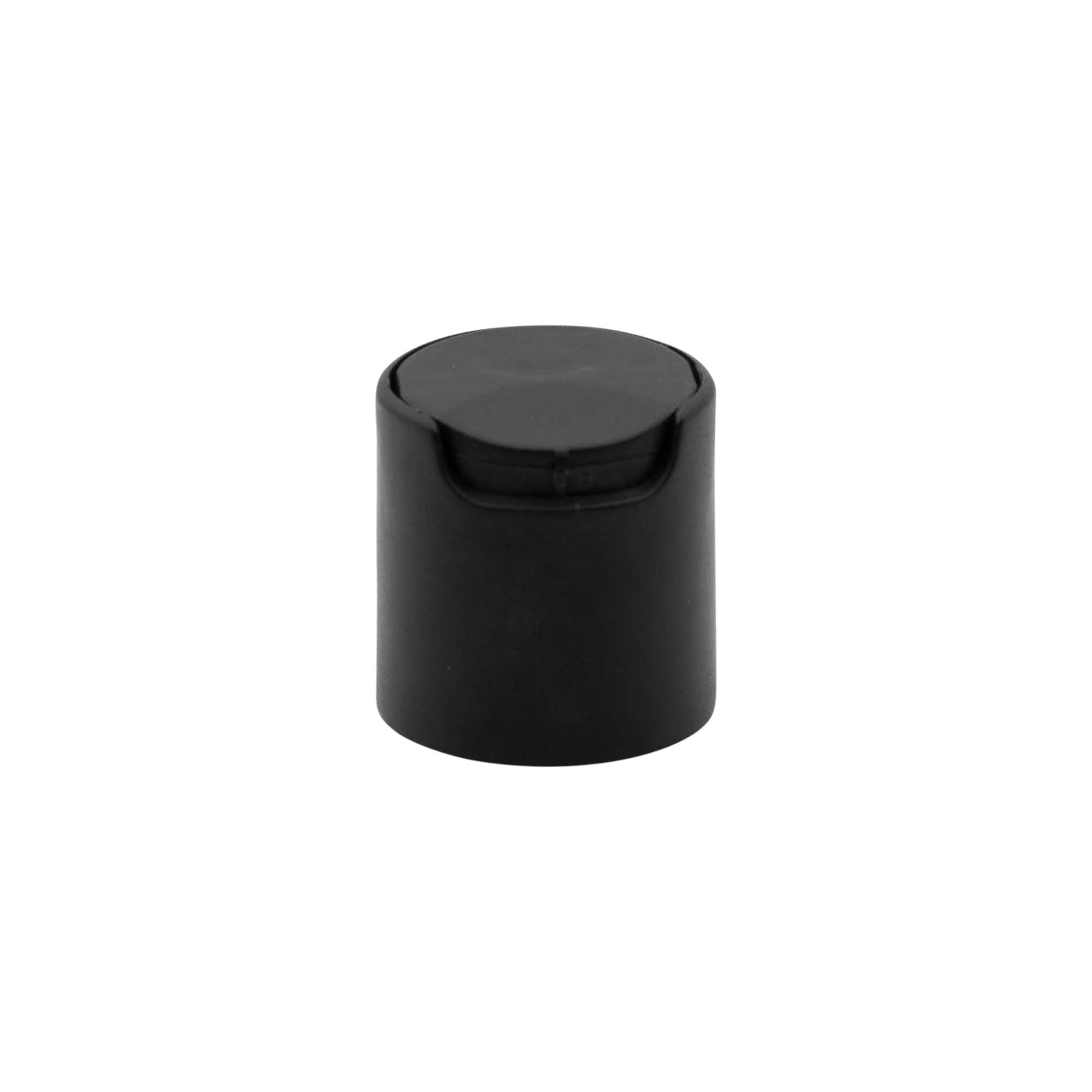 Vidalanabilir kapak Disc Top, PP plastik, siyah, ağız çapı: 24/410 Vidalanabilir kapak Disc Top, PP plastik, siyah, ağız çapı: 24/410