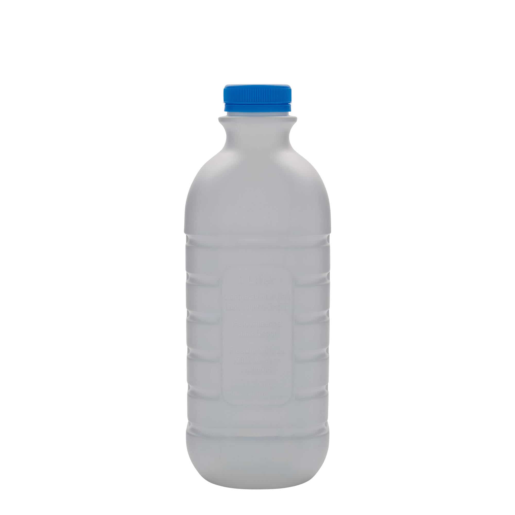 1.000 ml süt şişesi, dikdörtgen, HDPE plastik, beyaz, ağız: PEHD40