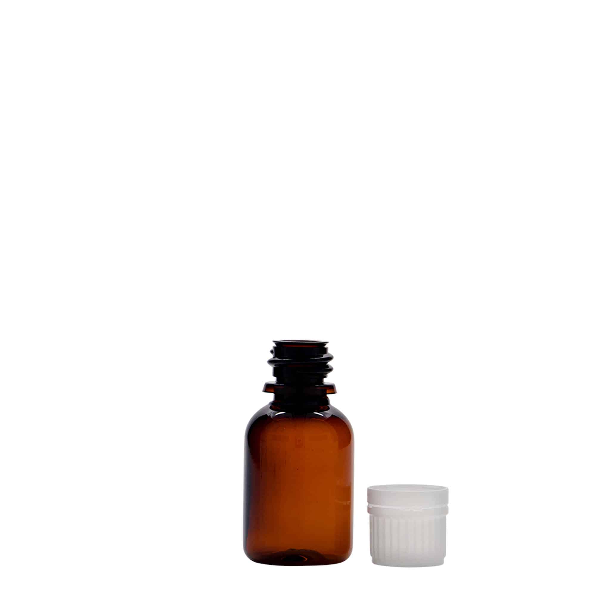 20 ml PET tıbbi şişe 'Easy Living', kahverengi, plastik, ağız: DIN 18