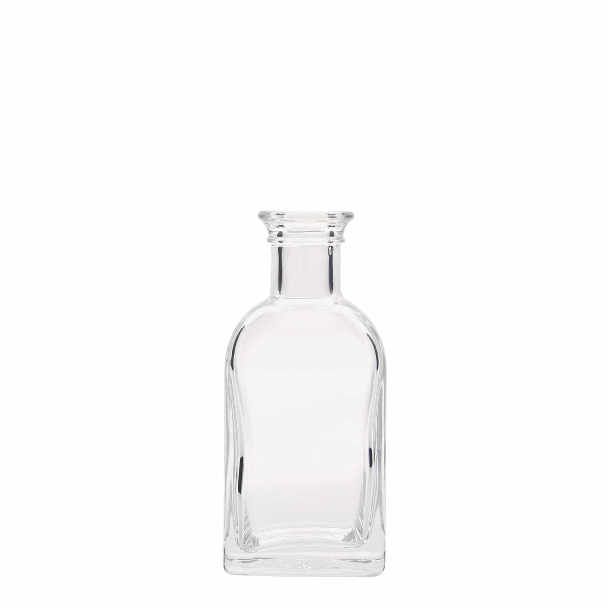 100 ml cam şişe Apotheker Carré, kare, ağız: mantar