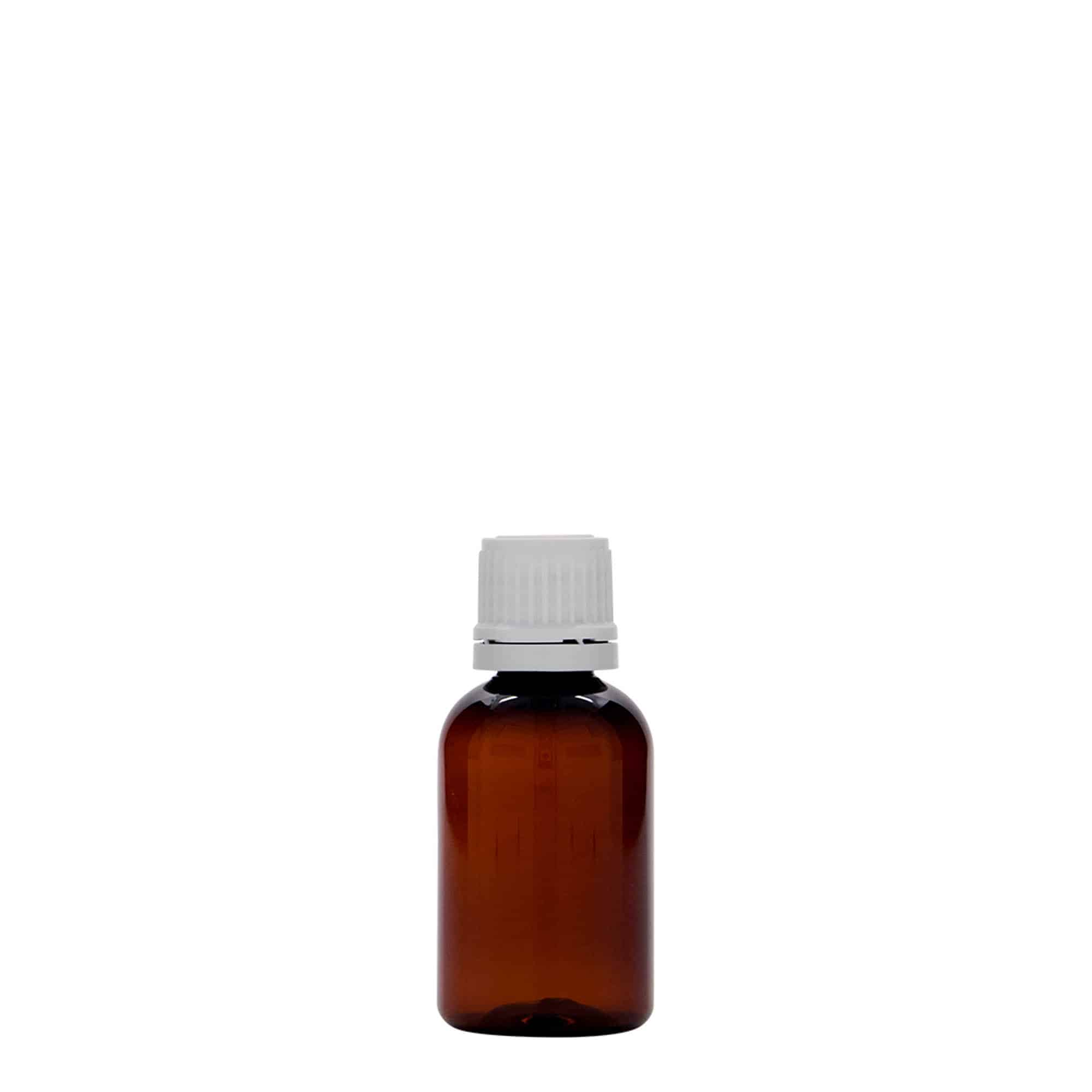 30 ml PET tıbbi şişe 'Easy Living', kahverengi, plastik, ağız: DIN 18