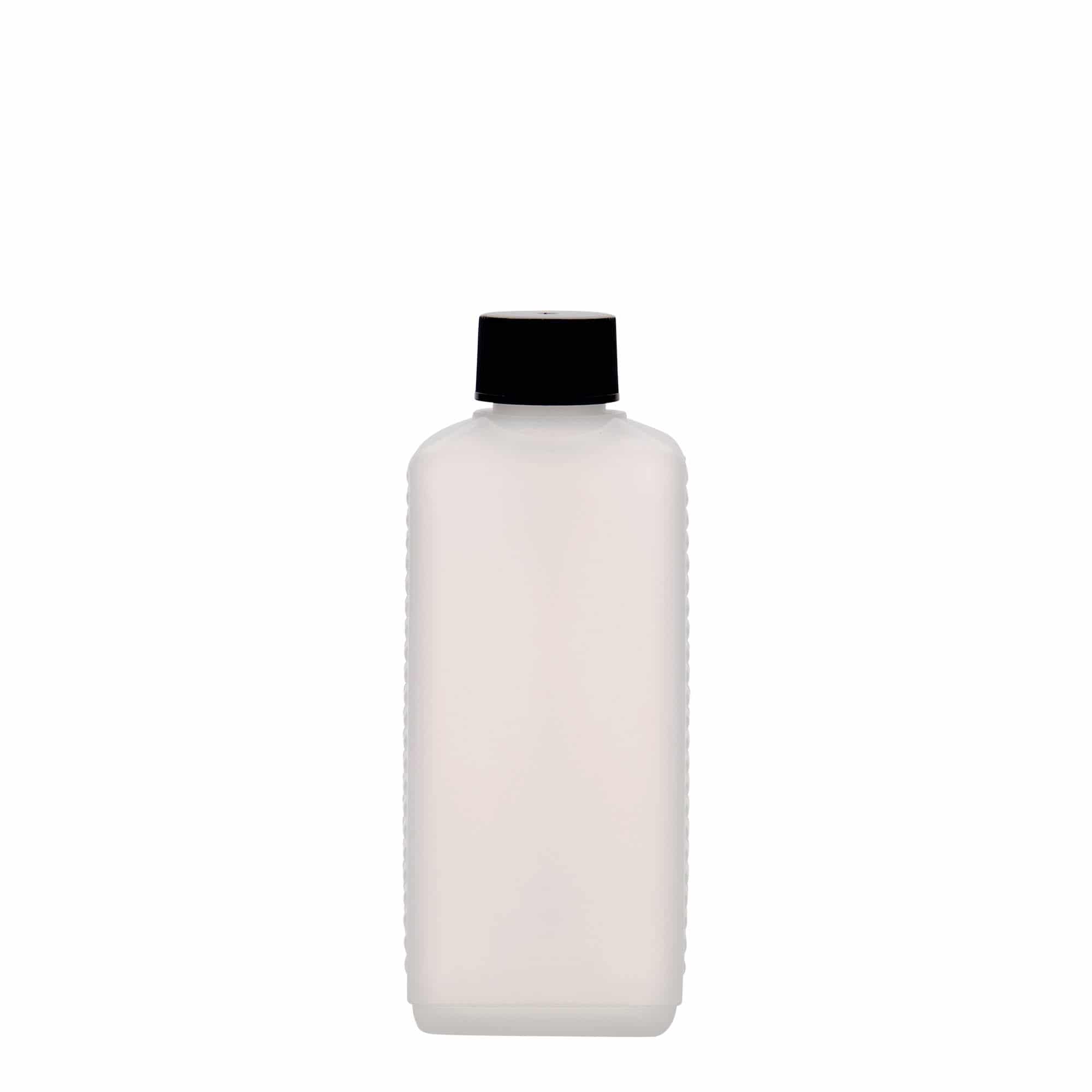 250 ml Kanister şişesi, dikdörtgen, HDPE plastik, doğal, ağız: DIN 25 EPE