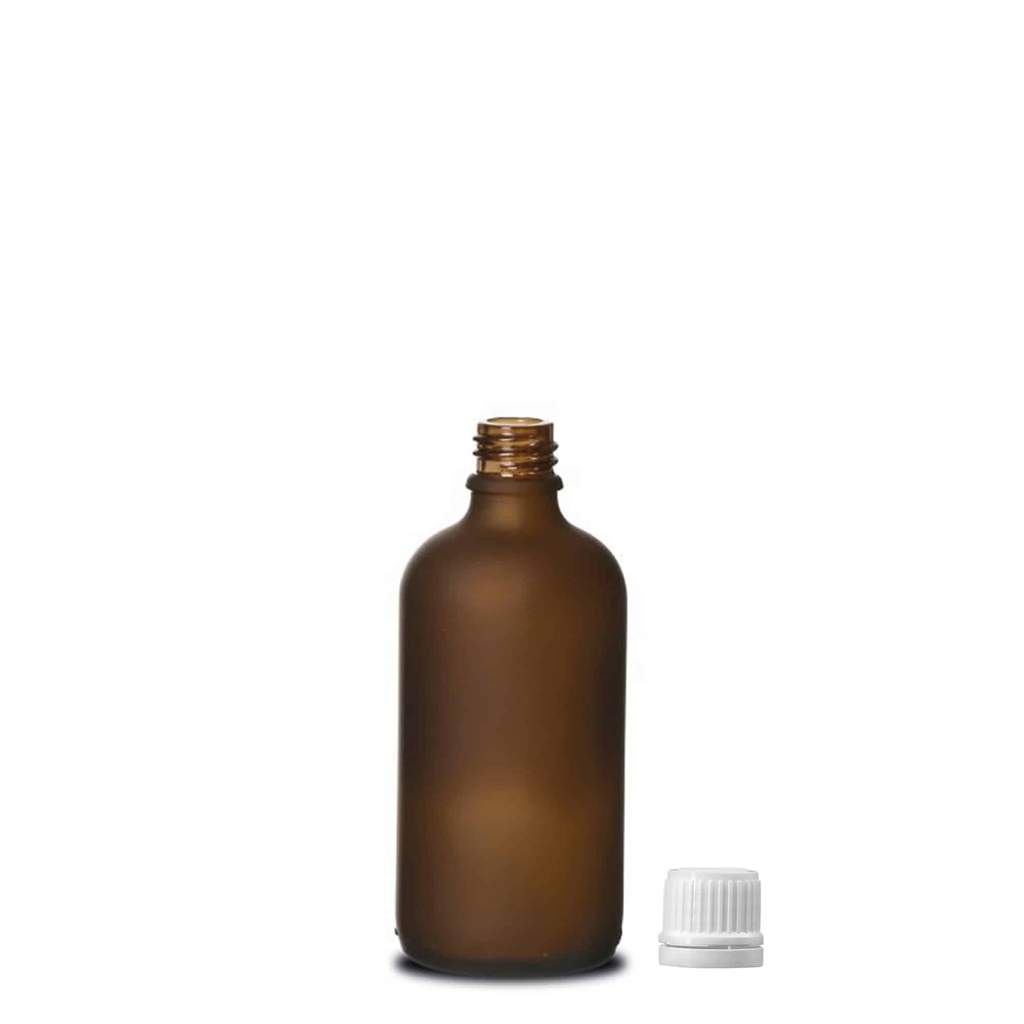 100 ml tıbbi şişe, cam, kahverengi buzlu, ağız: DIN 18