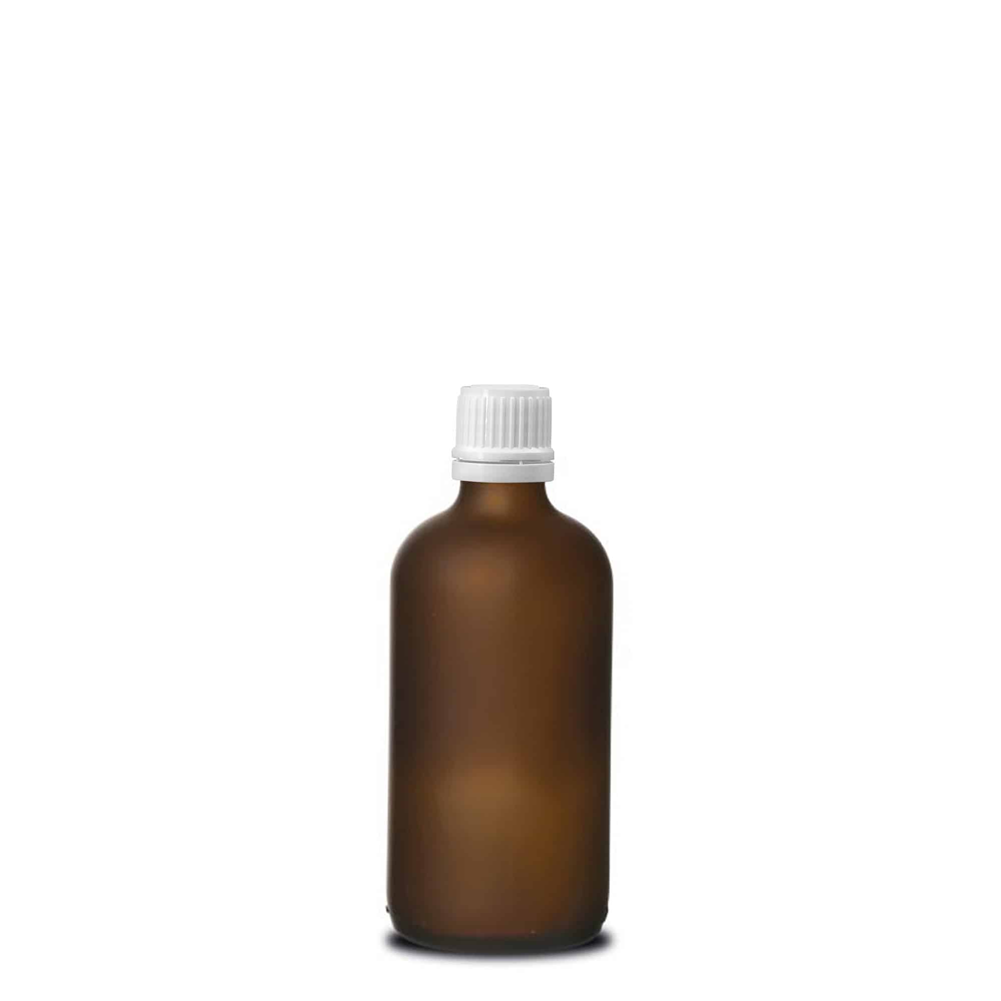 100 ml tıbbi şişe, cam, kahverengi buzlu, ağız: DIN 18
