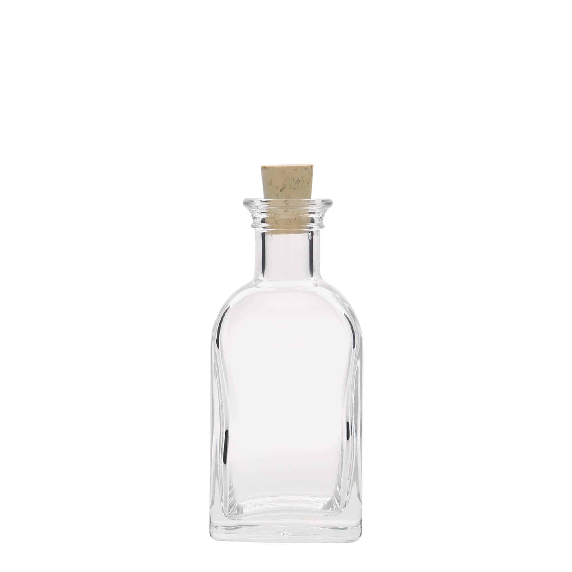 100 ml cam şişe Apotheker Carré, kare, ağız: mantar