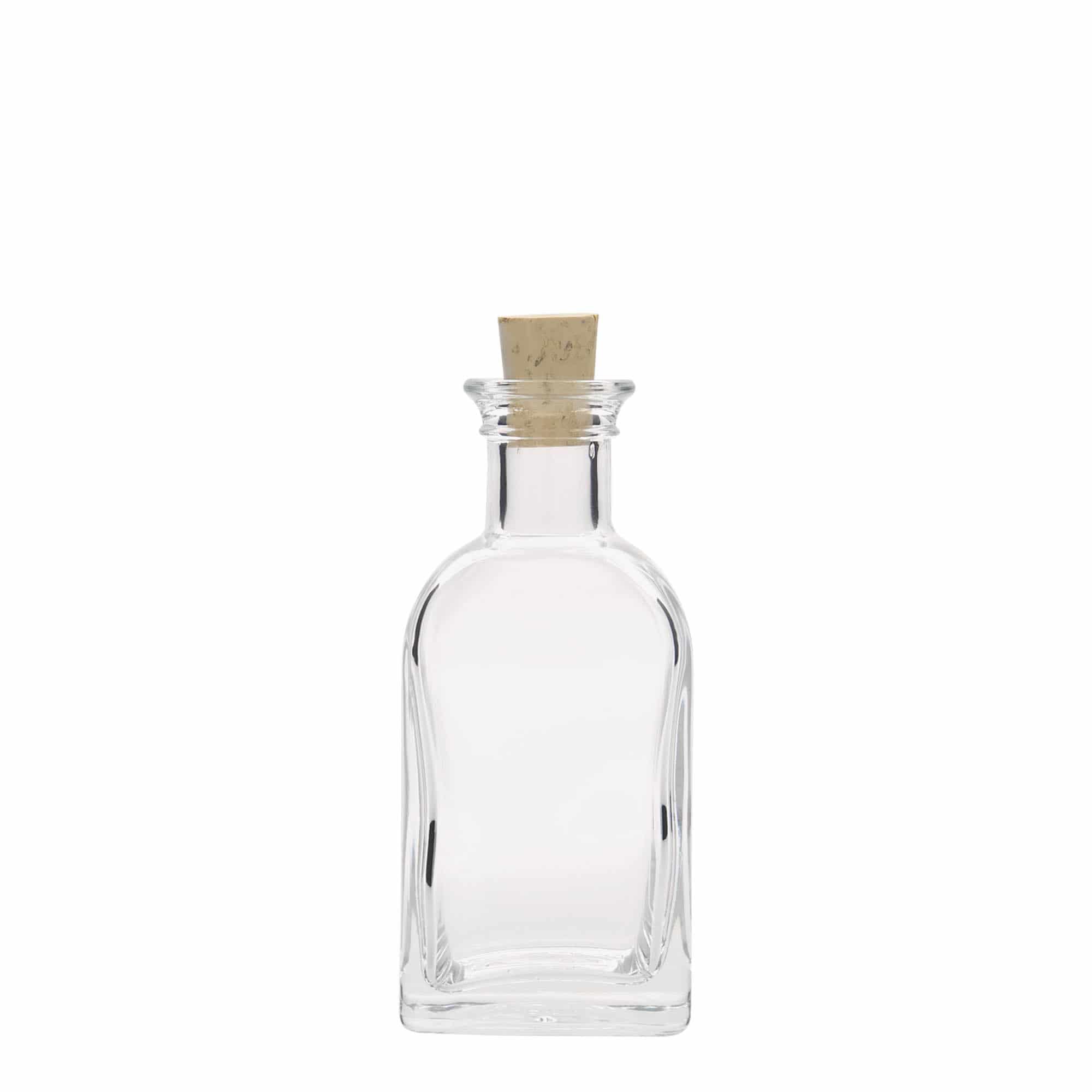100 ml cam şişe Apotheker Carré, kare, ağız: mantar