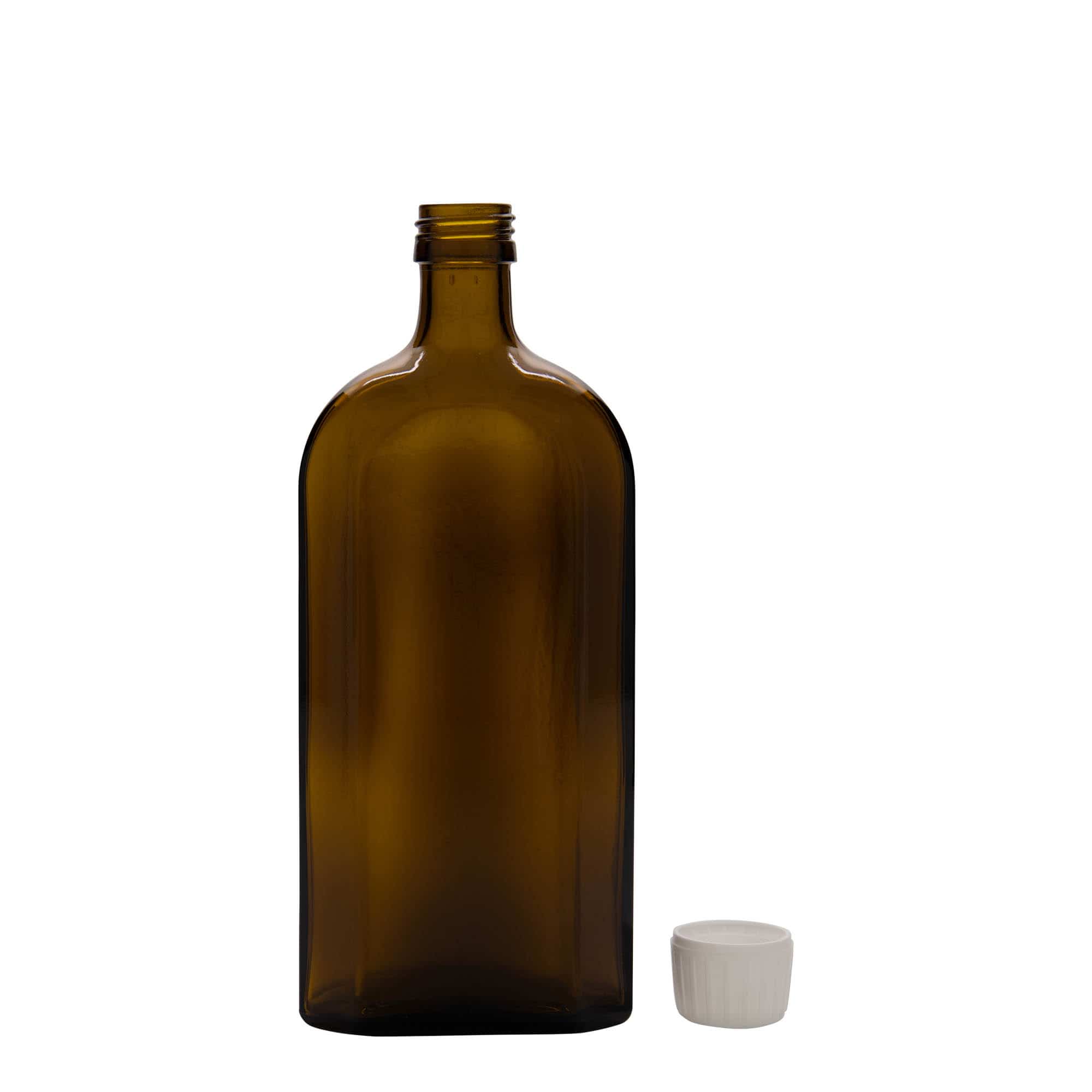 500 ml Tıbbi Şişe Meplat, oval, cam, kahverengi, ağız: PP 28
