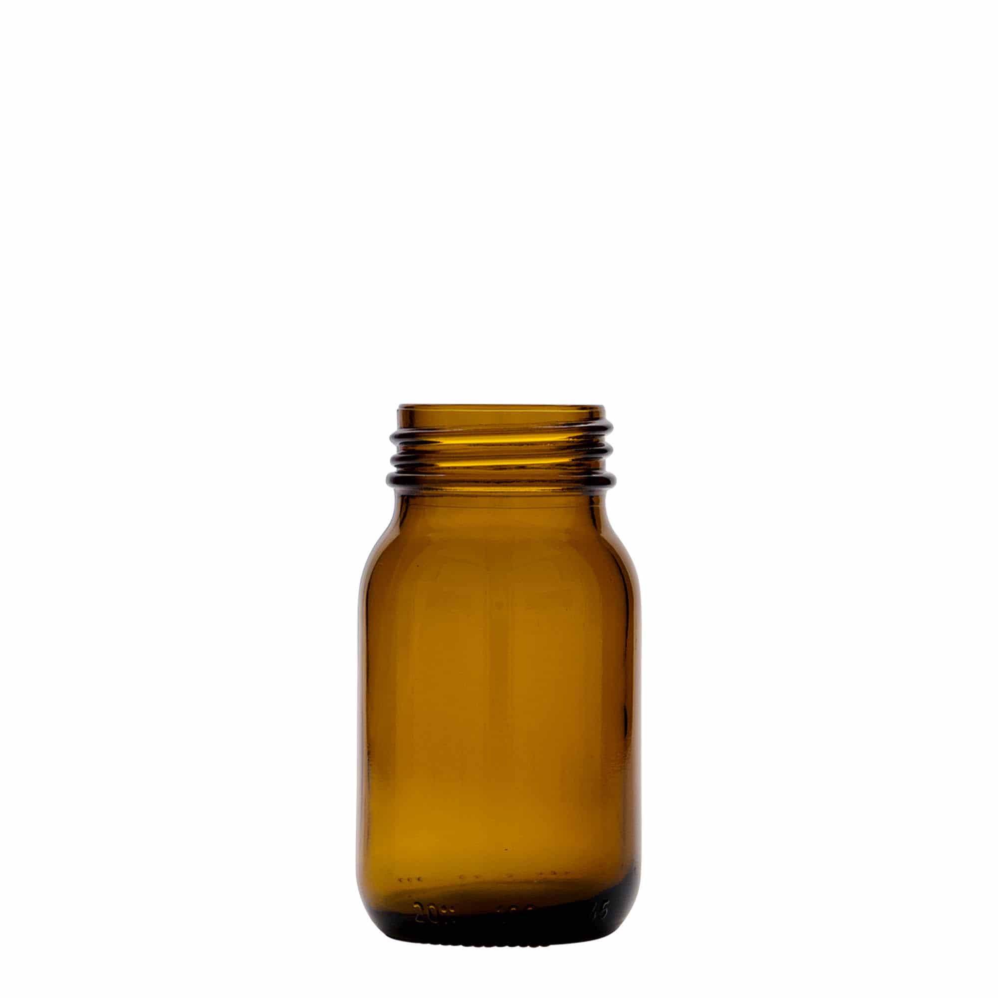 100 ml geniş ağızlı cam, kahverengi, ağız çapı: DIN 40 100 ml geniş ağızlı cam, kahverengi, ağız çapı: DIN 40