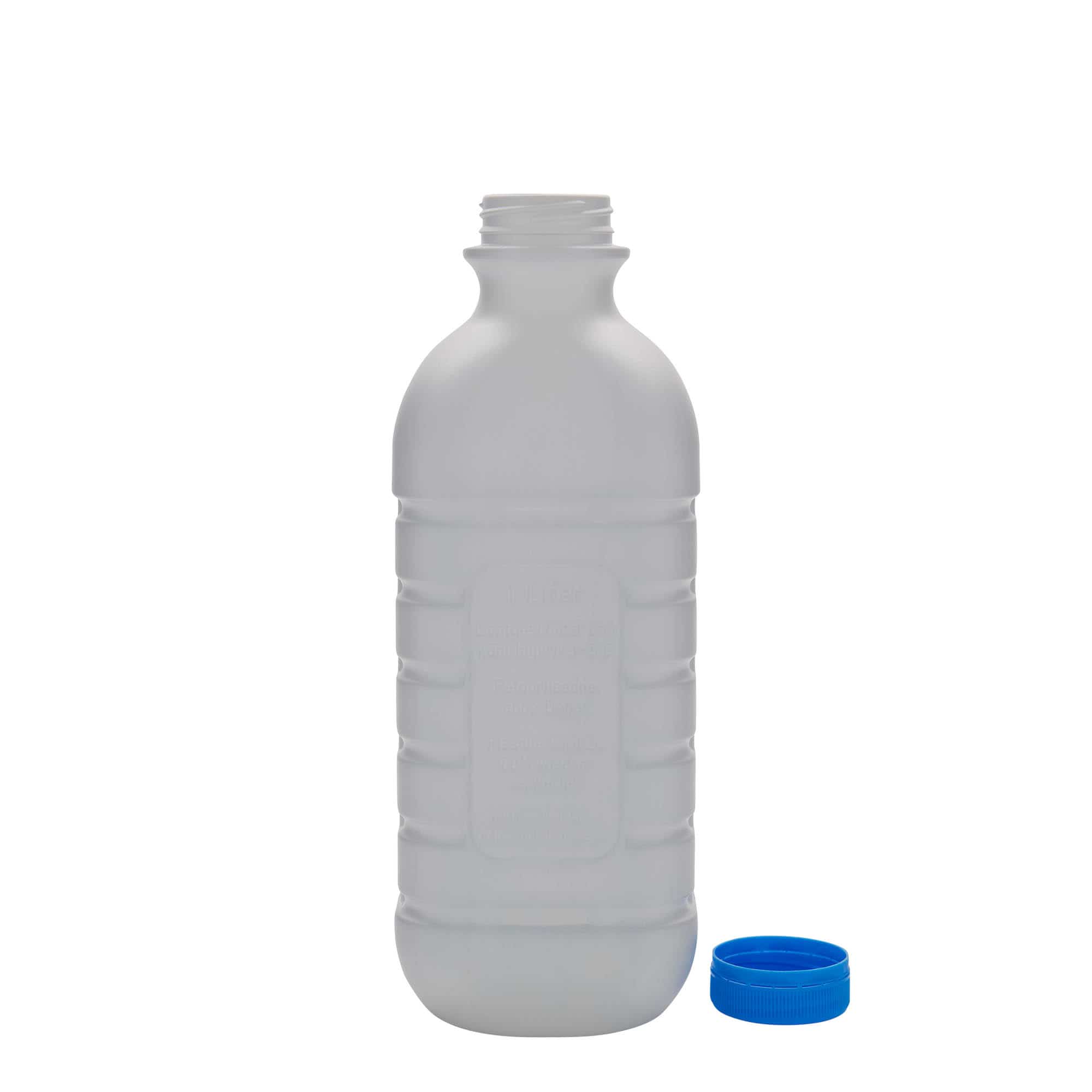 1.000 ml süt şişesi, dikdörtgen, HDPE plastik, beyaz, ağız: PEHD40