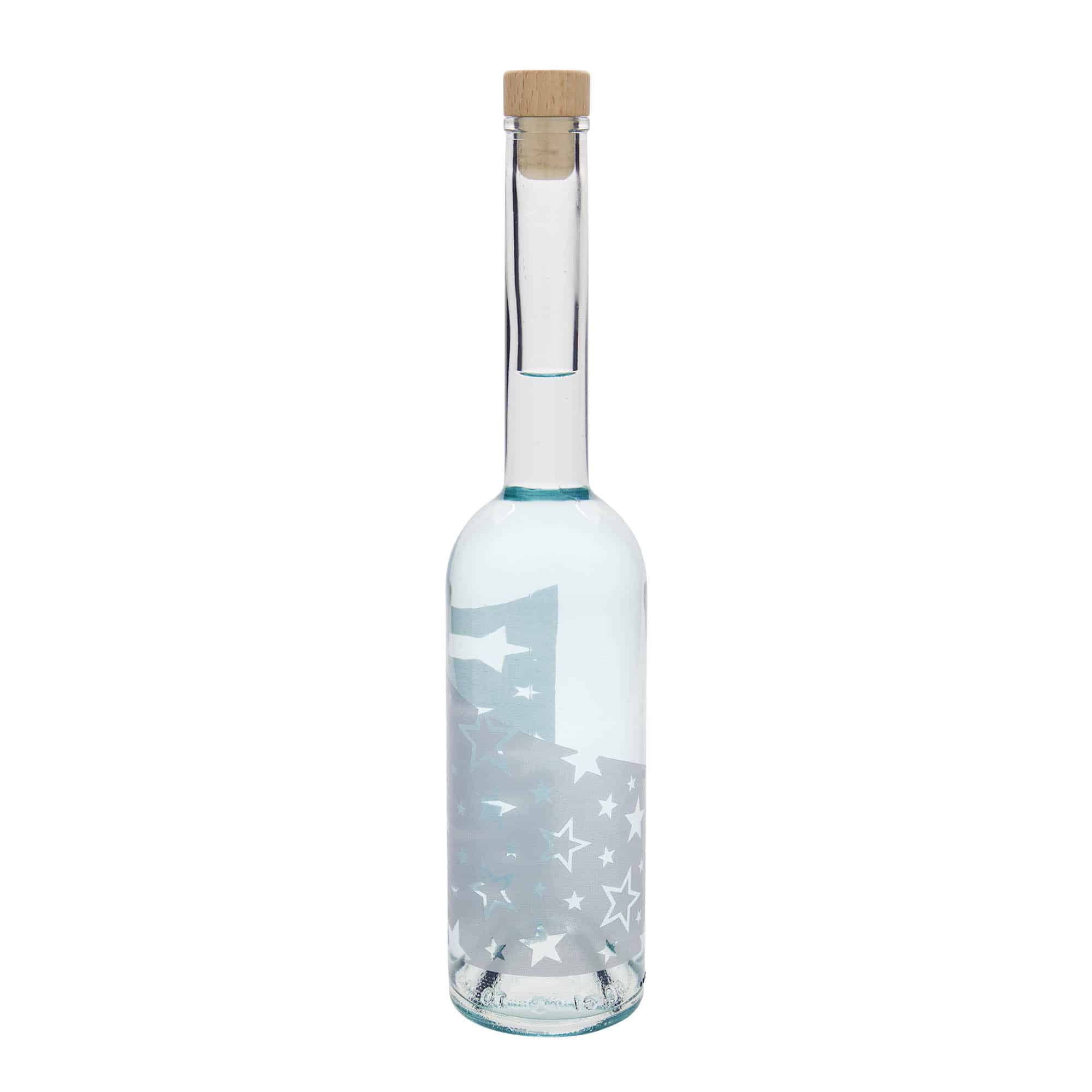 500 ml Cam Şişe 'Opera', Motif: Gümüş Yıldızlar, Ağız: Mantar