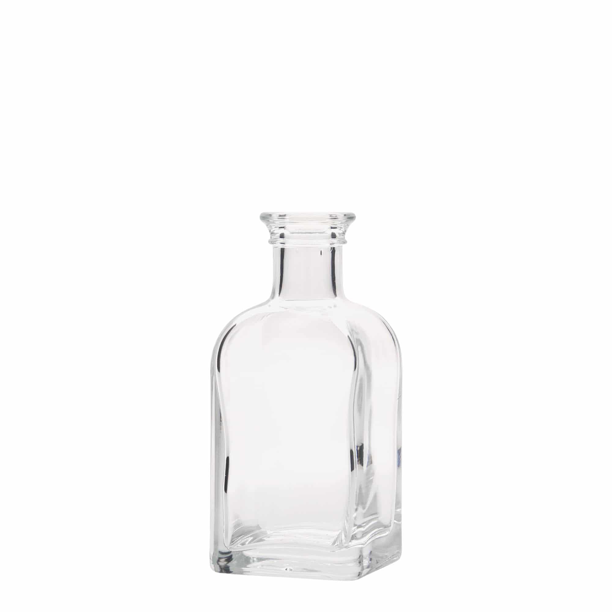 100 ml cam şişe Apotheker Carré, kare, ağız: mantar