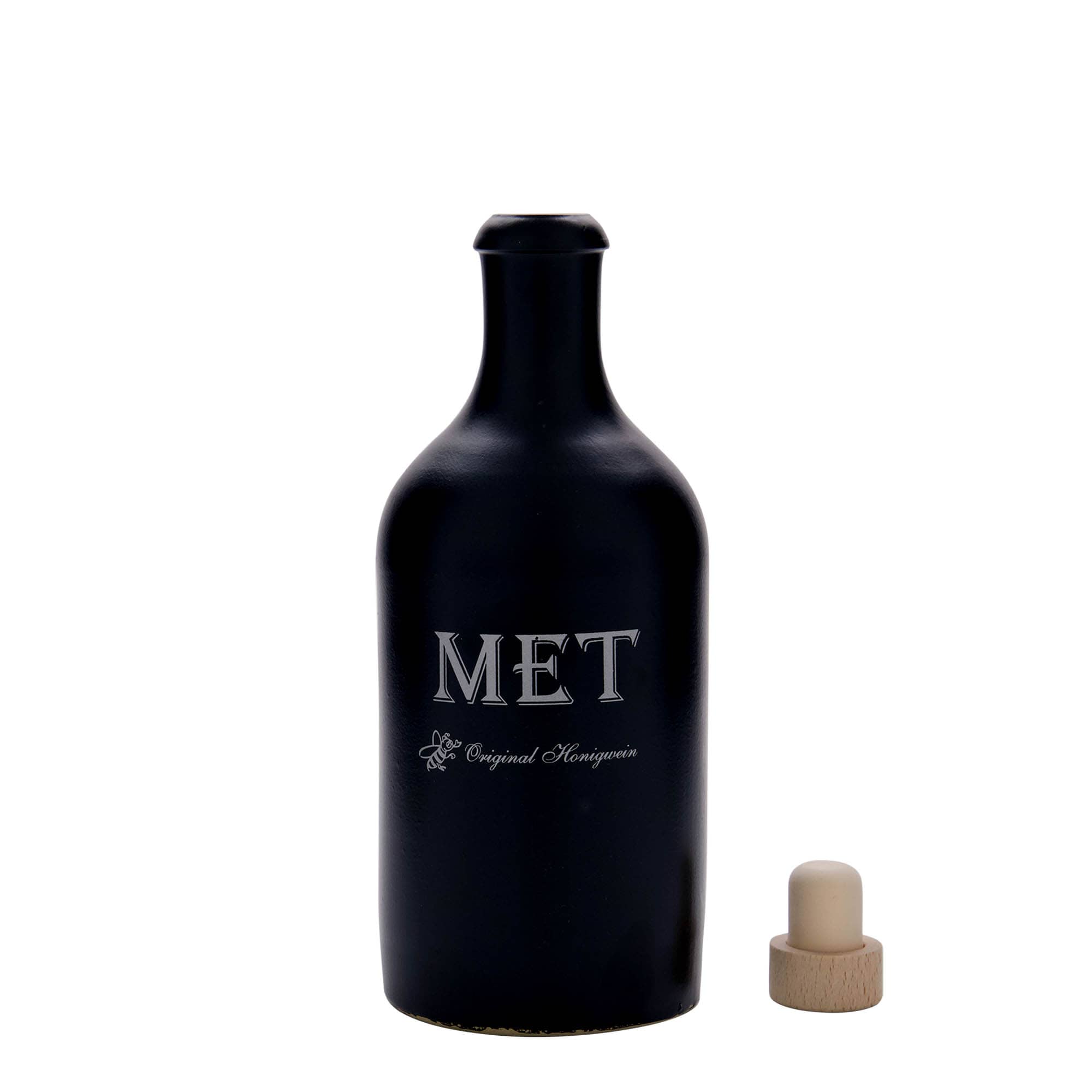 500 ml Toprak Sürahi, Motif: Met, Porselen, siyah, Ağız: Mantar