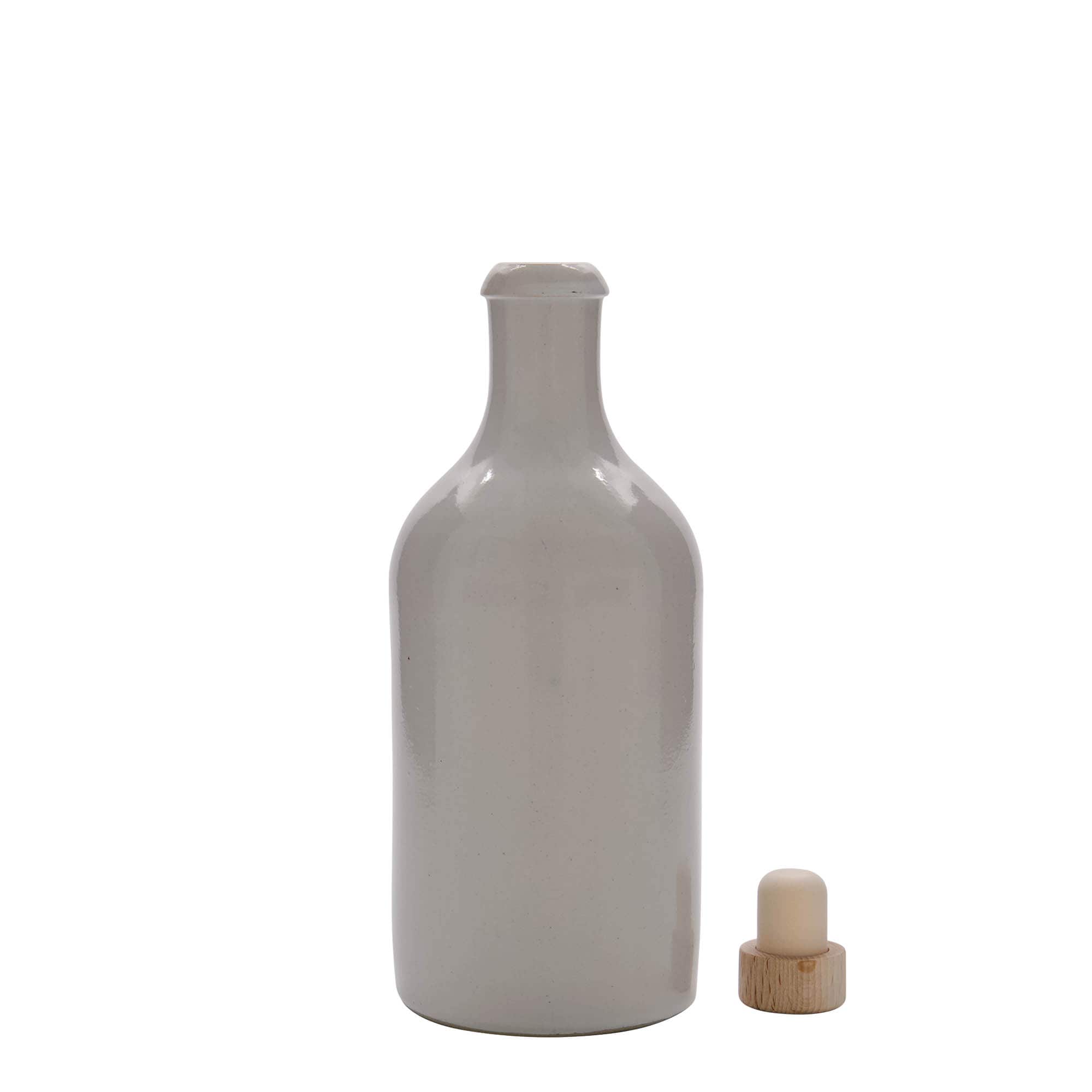 500 ml Toprak testi, taş toprak, beyaz, ağız: mantar