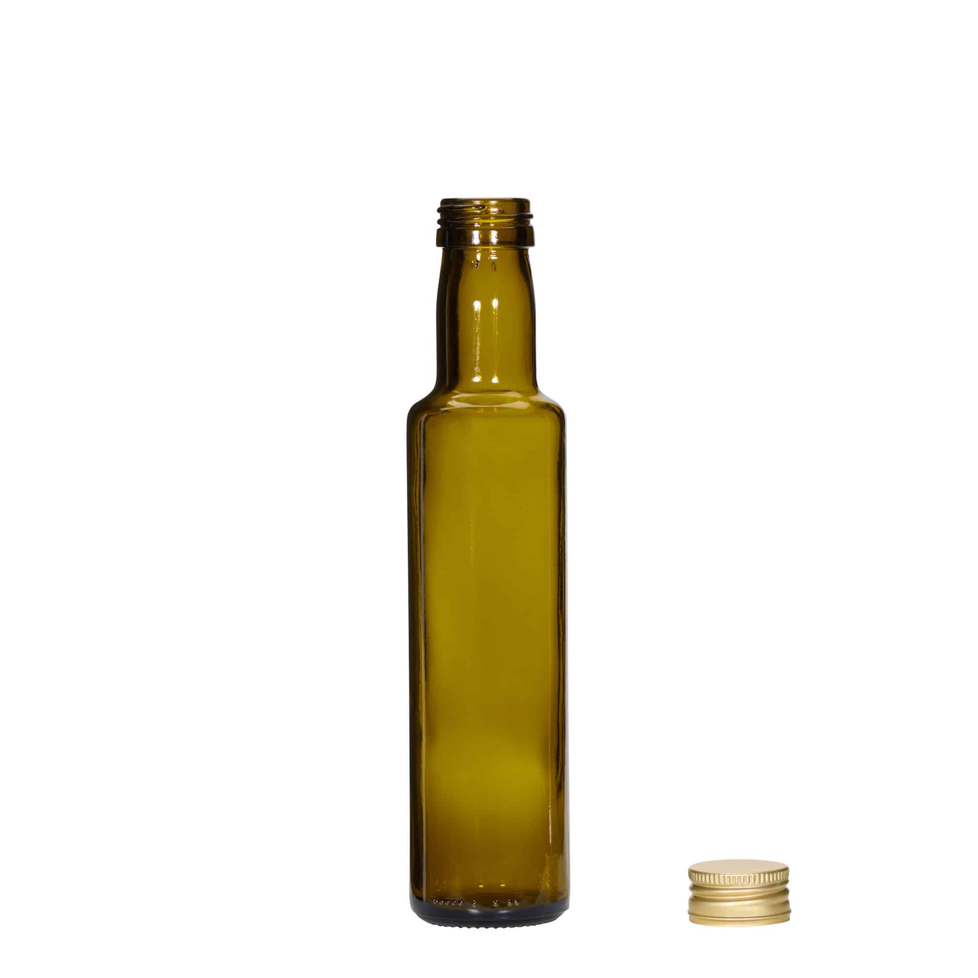250 ml Cam şişe 'Dorica', antik yeşil, ağız: PP 31,5
