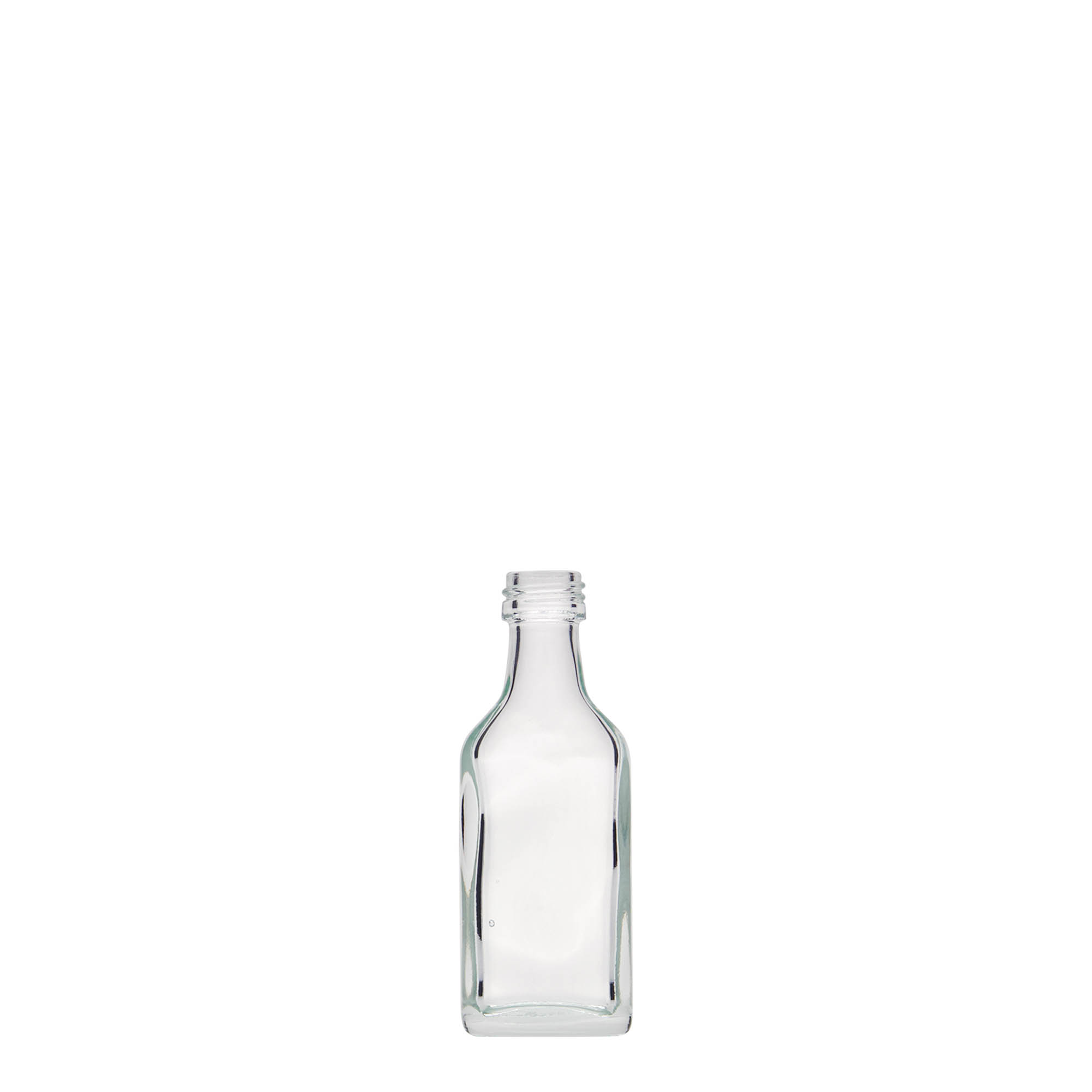 20 ml cep şişesi, dikdörtgen, cam, ağız: PP 18 20 ml cep şişesi, dikdörtgen, cam, ağız: PP 18