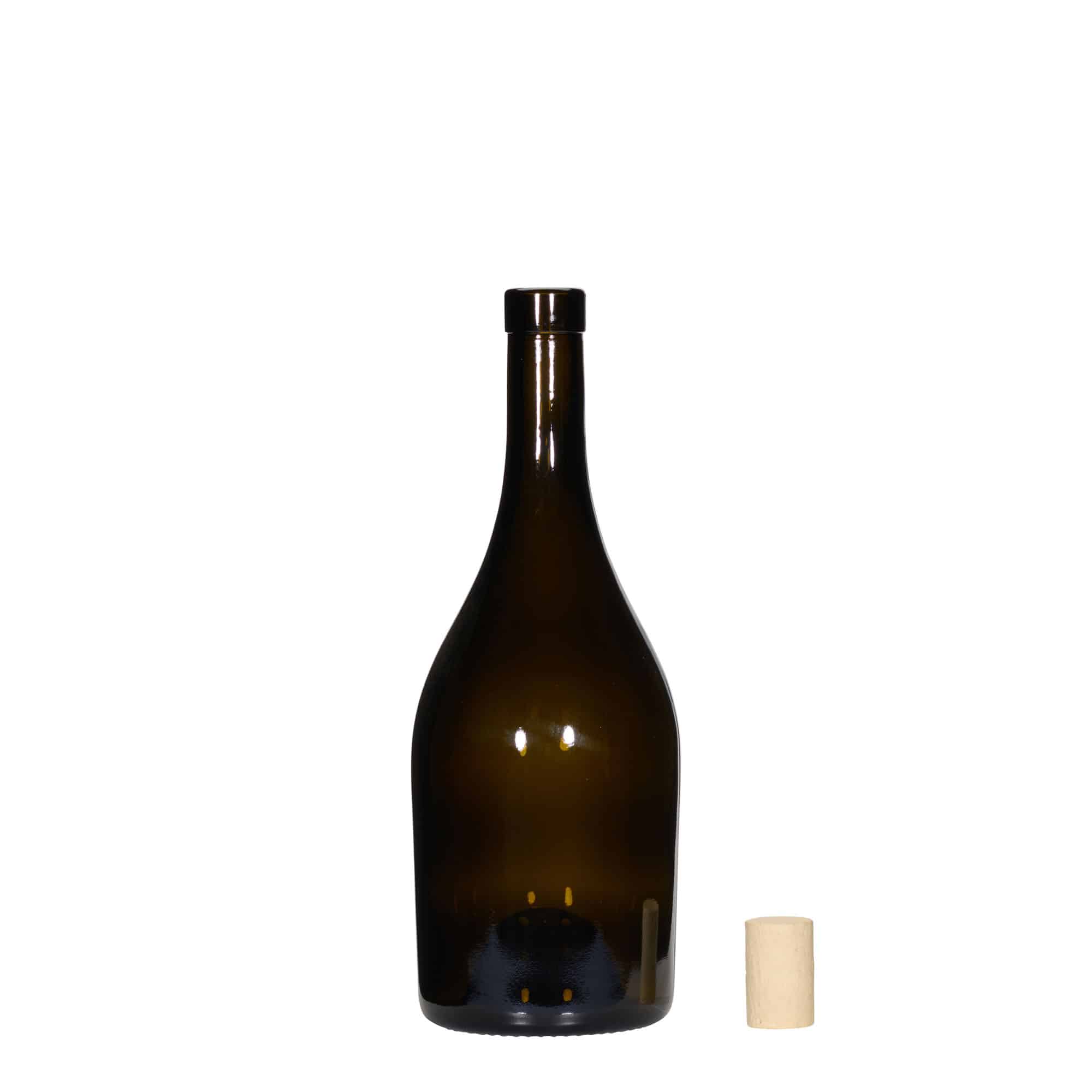 750 ml Şarap Şişesi 'Exclusive', antik yeşil, Ağız: Mantar
