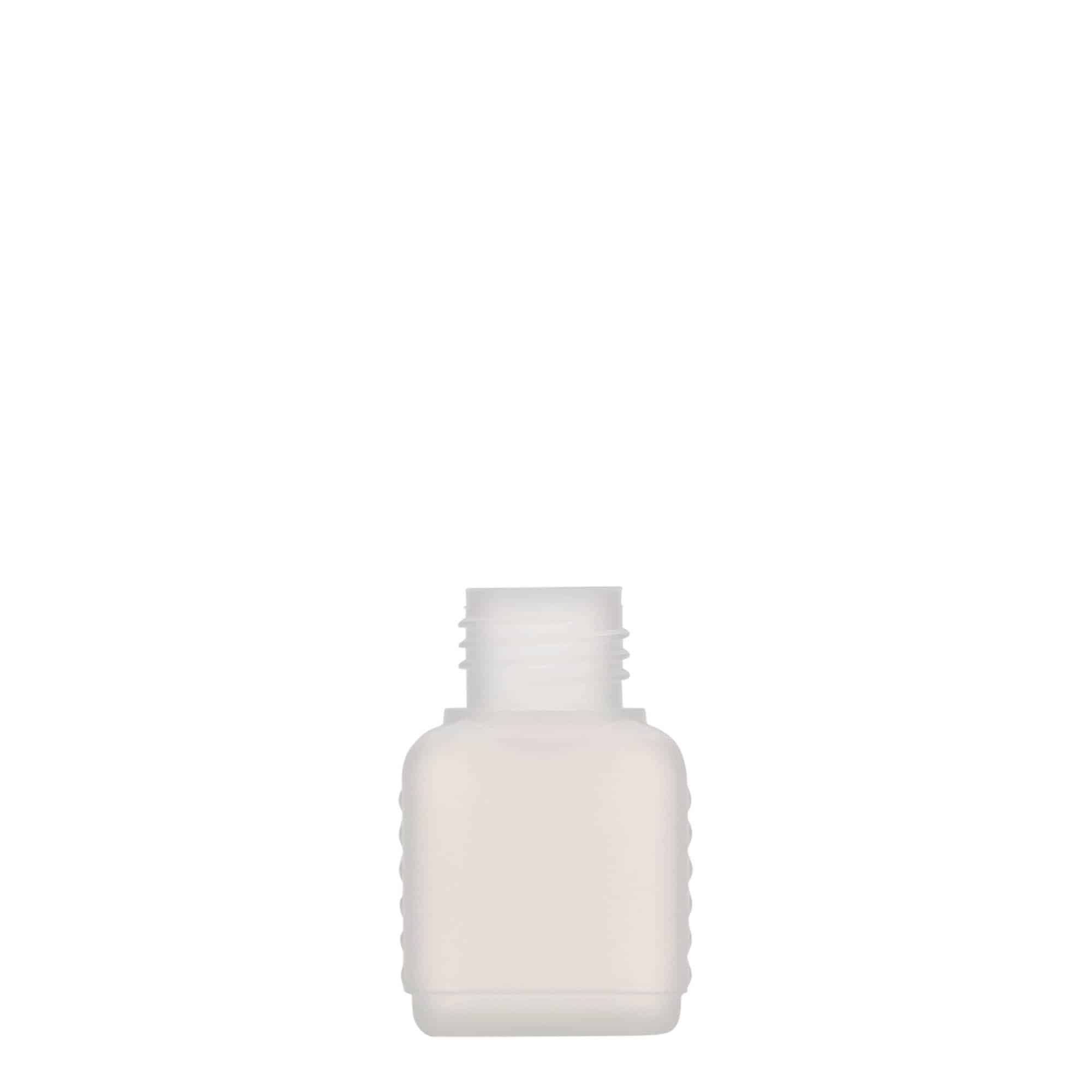 50 ml Kanister şişe, dikdörtgen, HDPE plastik, doğal, ağız: DIN 25 50 ml Kanister şişe, dikdörtgen, HDPE plastik, doğal, ağız: DIN 25