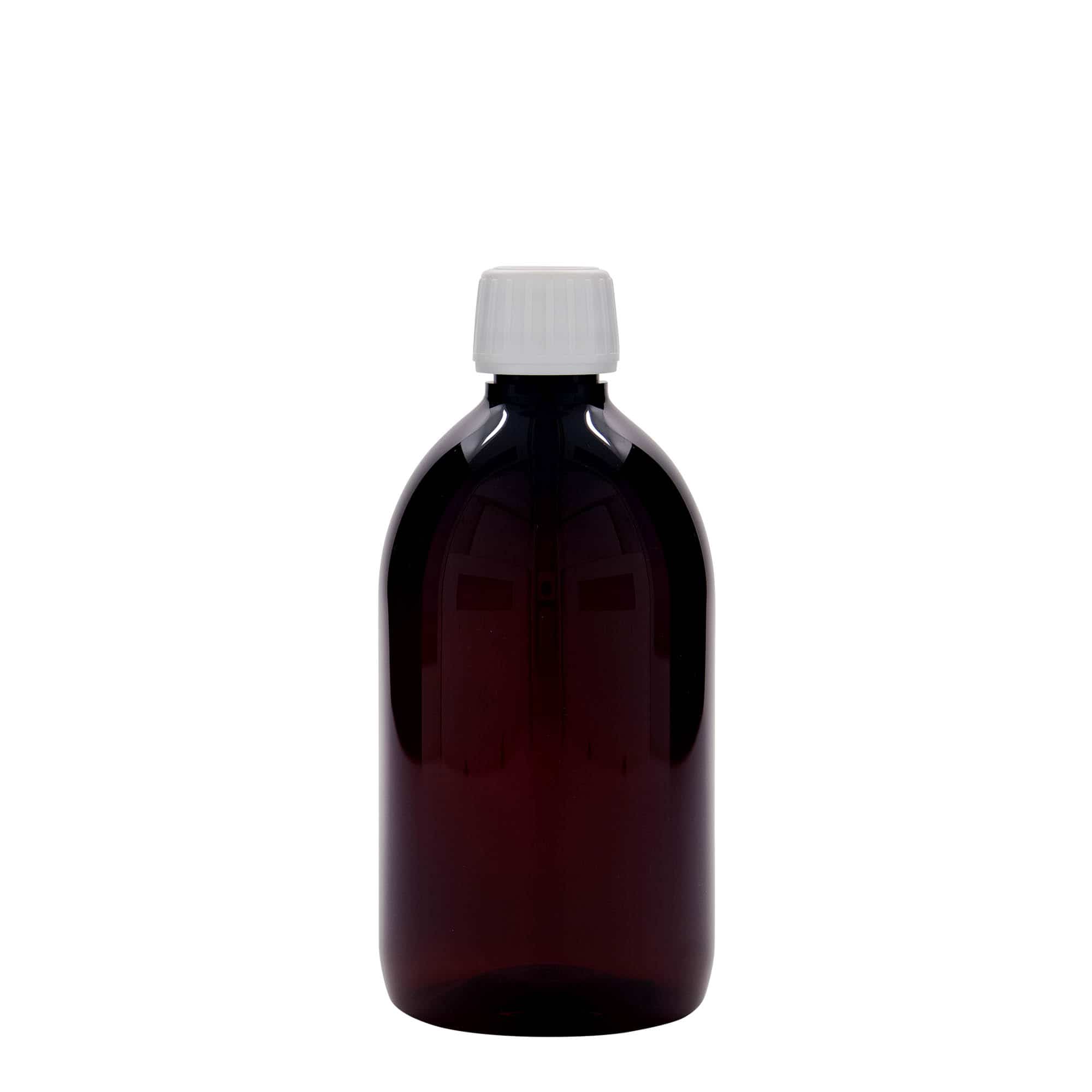 500 ml PET tıbbi şişe, kahverengi, plastik, ağız: PP 28