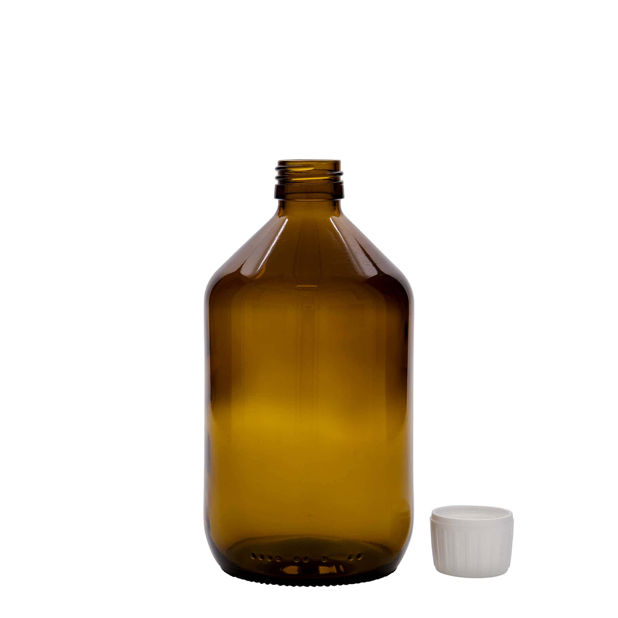 500 ml tıbbi şişe, kahverengi, cam, ağız: PP 28