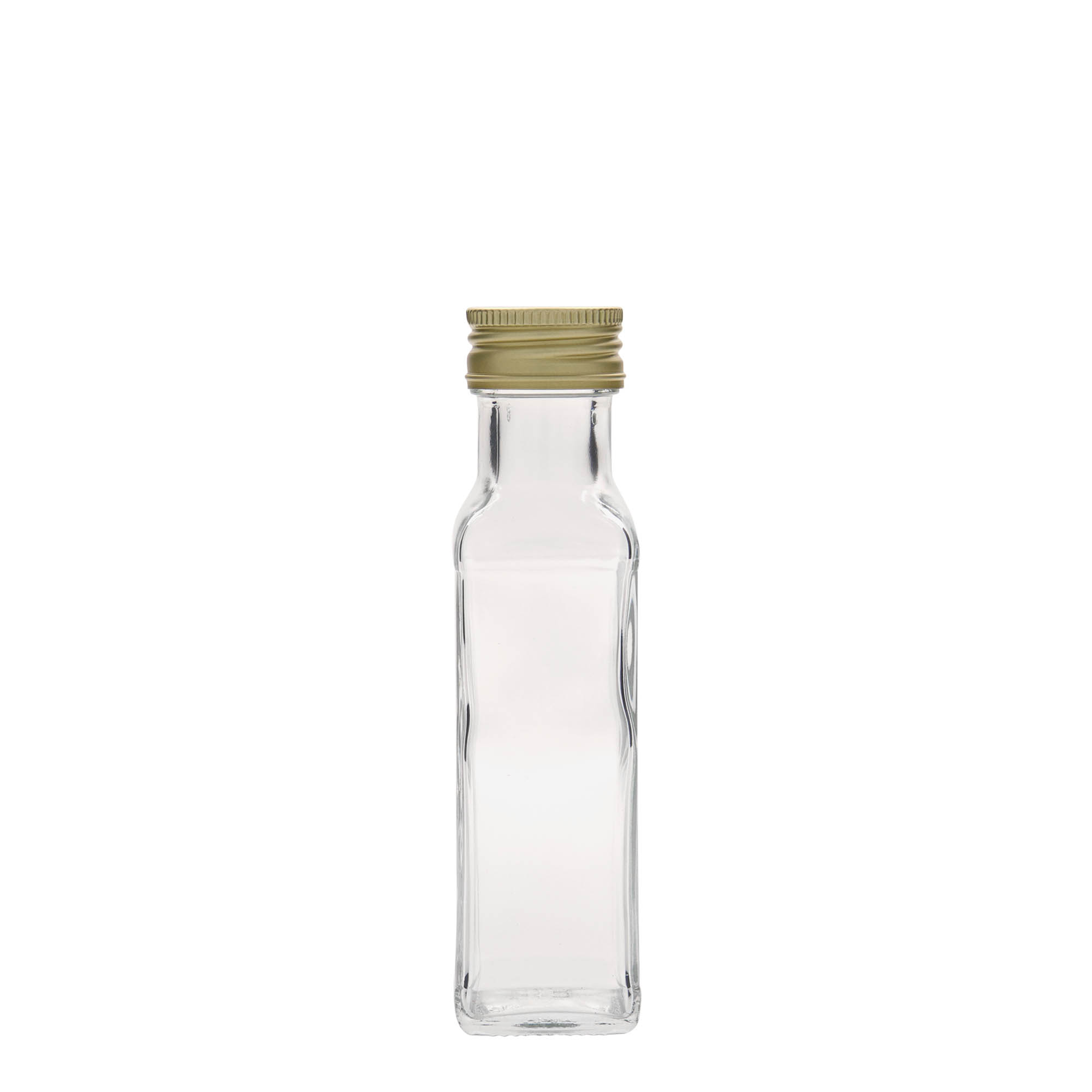 100 ml Cam şişe 'Marasca', kare, ağız: PP 31,5