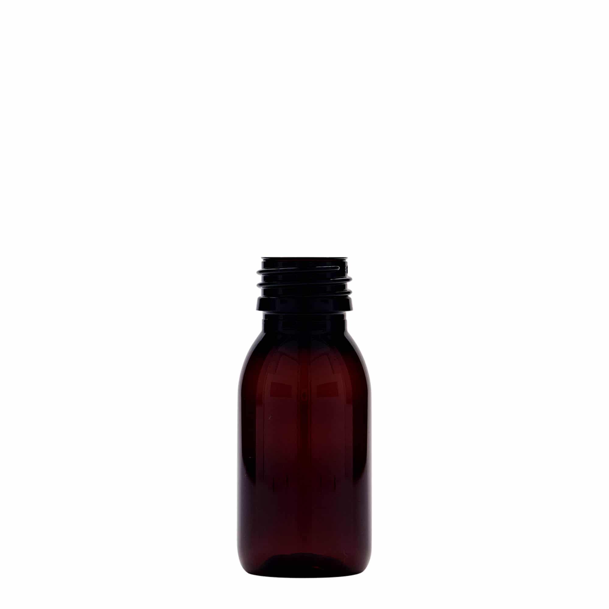 60 ml PET tıbbi şişe, kahverengi, plastik, ağız: PP 28 60 ml PET tıbbi şişe, kahverengi, plastik, ağız: PP 28
