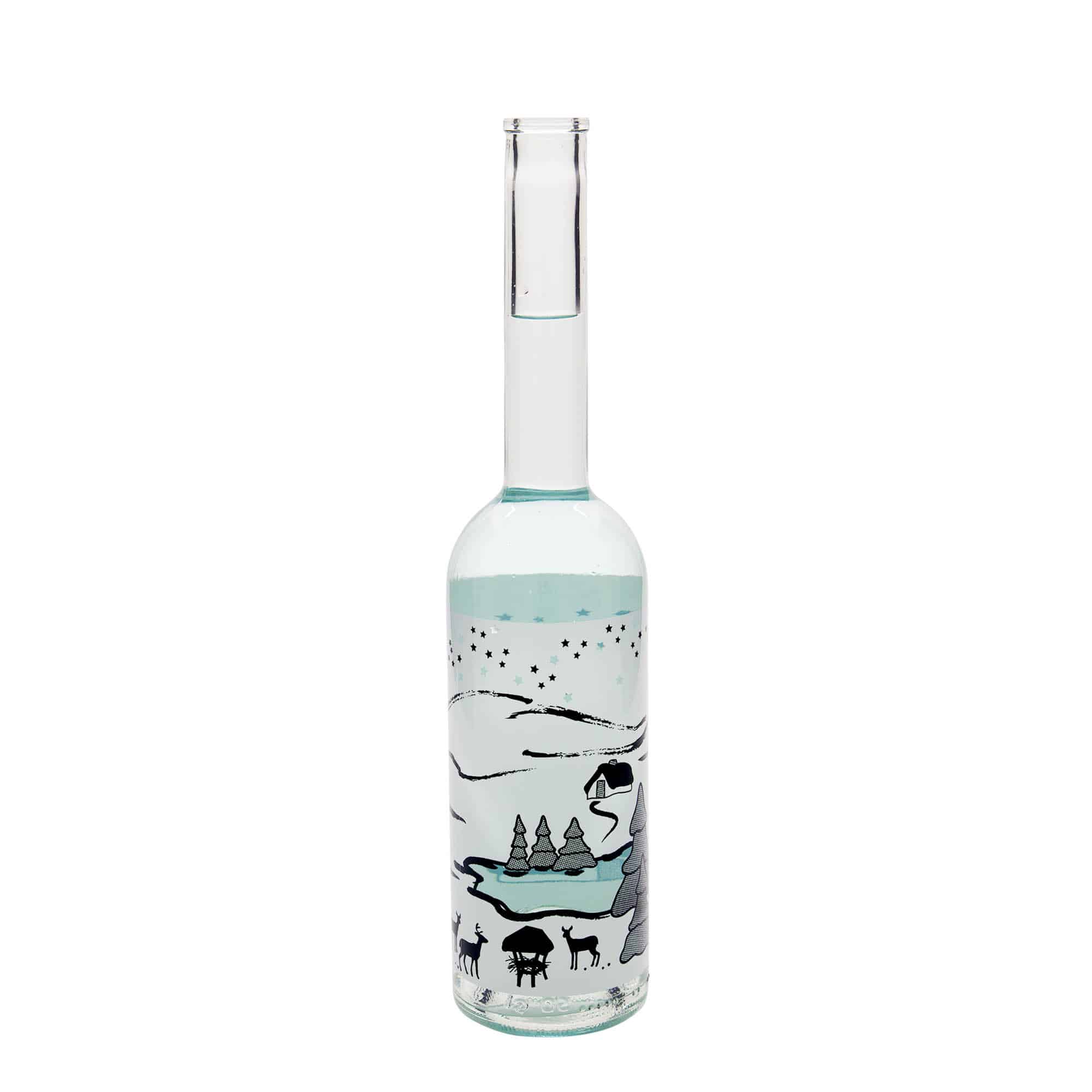 500 ml Cam Şişe 'Opera', Motif: Kış Rüyası-Bianco, Ağız: Mantar
