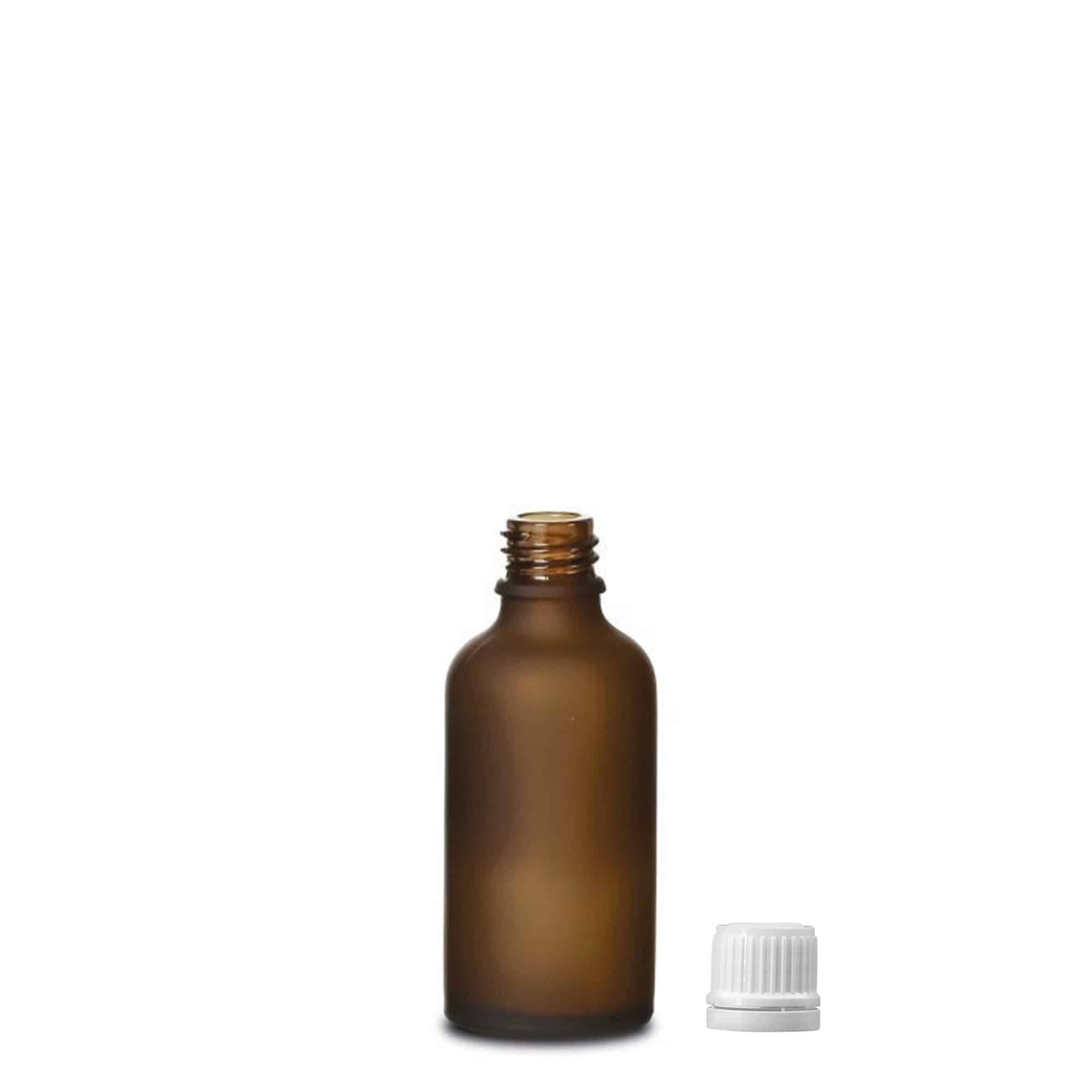 50 ml tıbbi şişe, cam, kahverengi mat, ağız: DIN 18