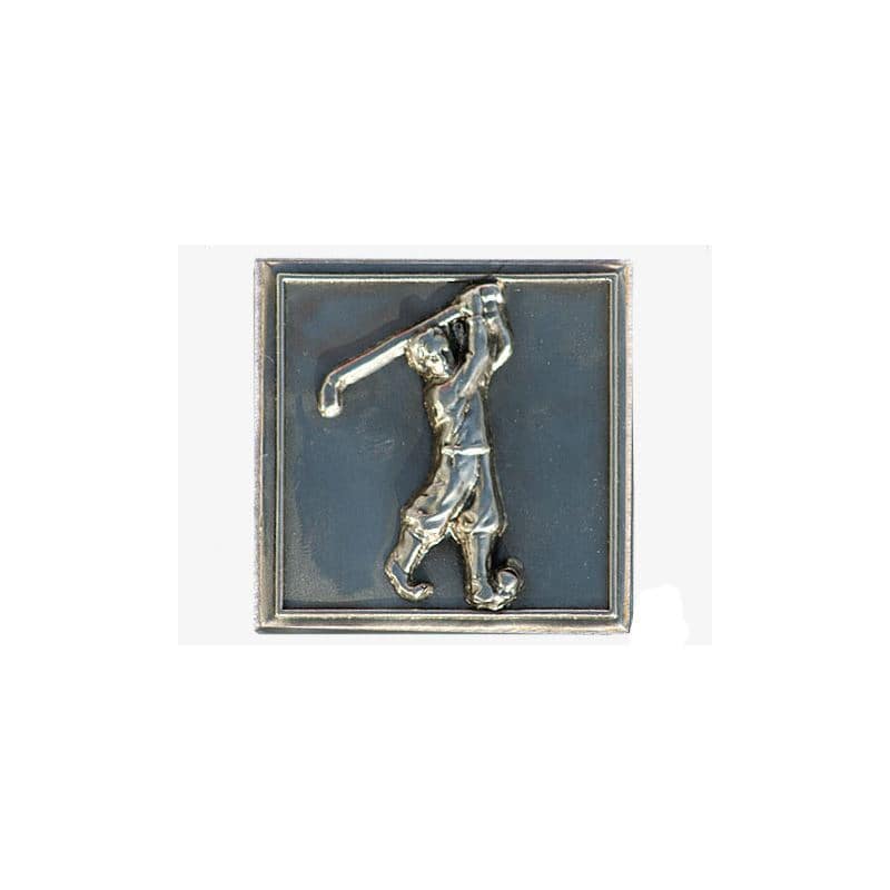 Kalem etiketi 'Golfçü', kare, metal, gümüş