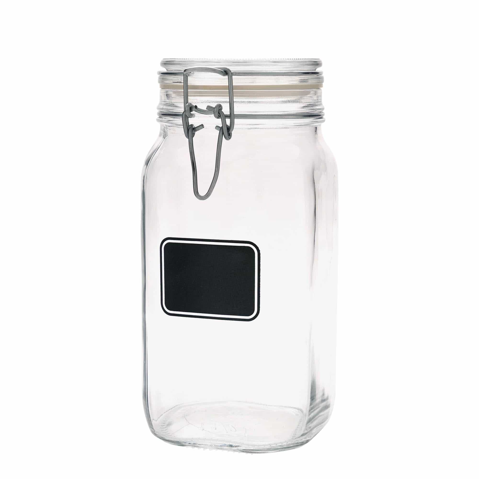 1.500 ml Tel kapaklı kavanoz 'Fido', Motif: Etiket alanı, kare, Ağzı: Tel kapaklı kapatma