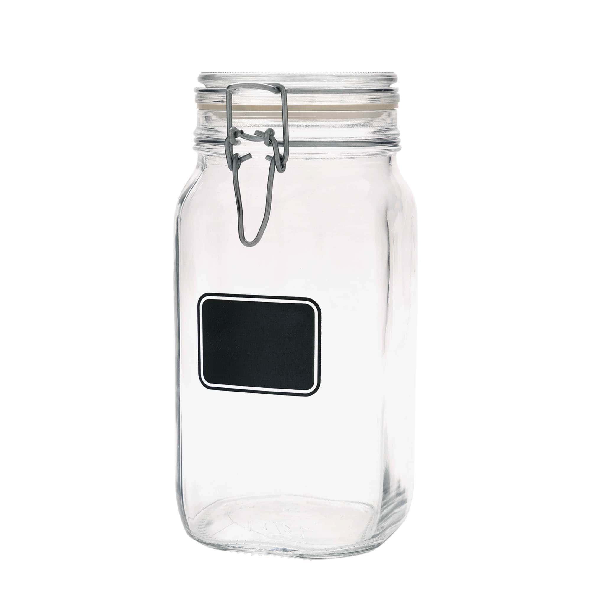 1.500 ml Tel kapaklı kavanoz 'Fido', Motif: Etiket alanı, kare, Ağzı: Tel kapaklı kapatma