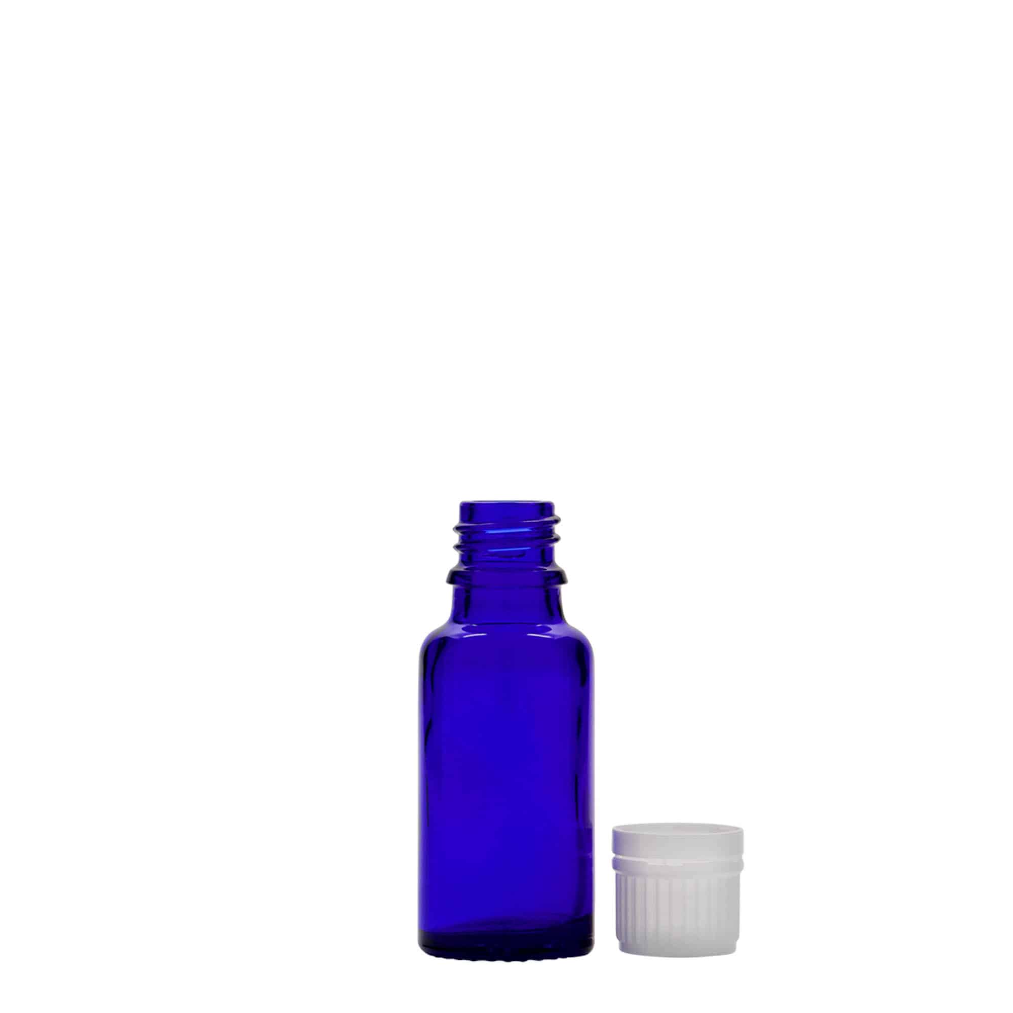 20 ml tıbbi şişe, cam, kraliyet mavisi, ağız: DIN 18