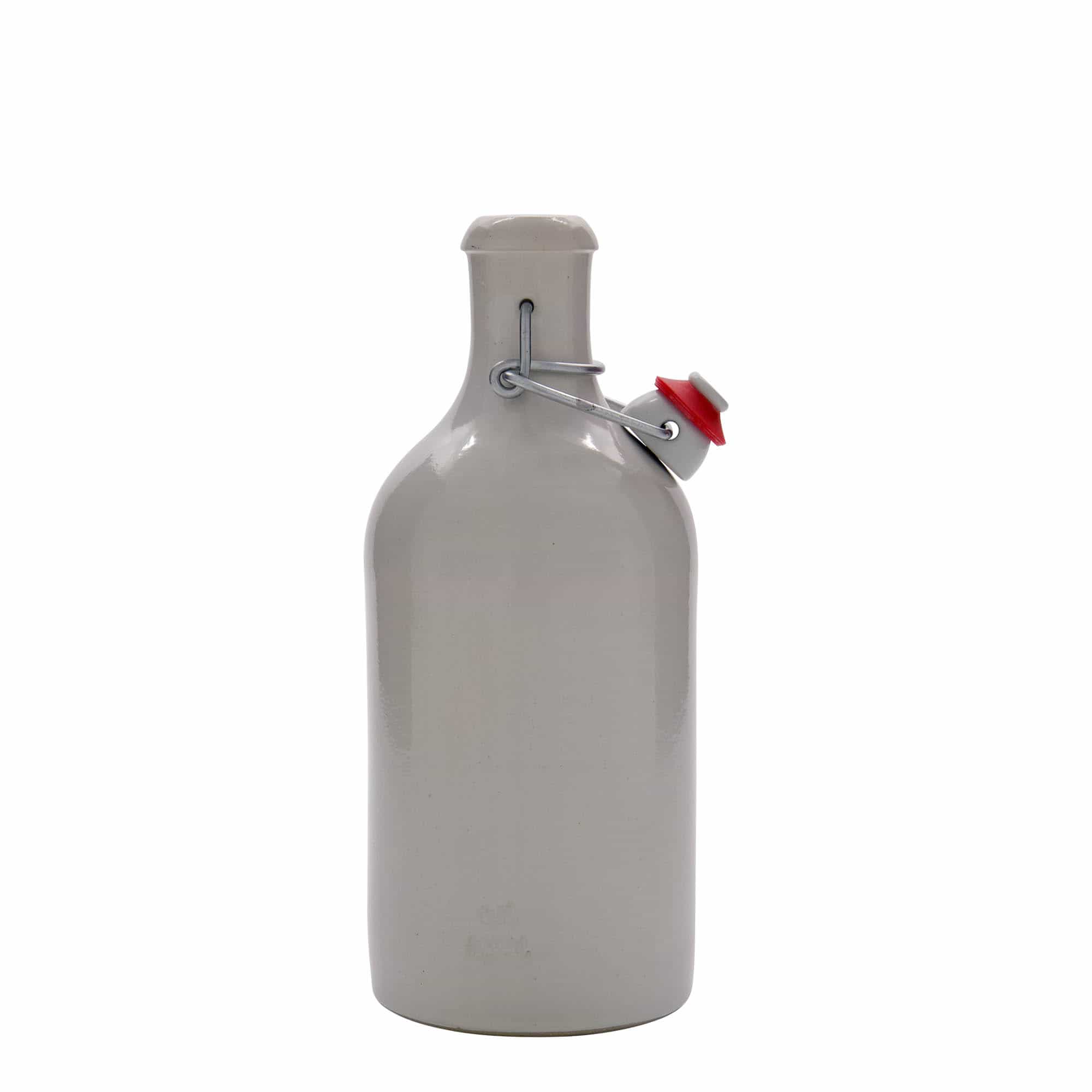 500 ml Toprak testi, taş gereç, beyaz, ağız: mandallı kapak
