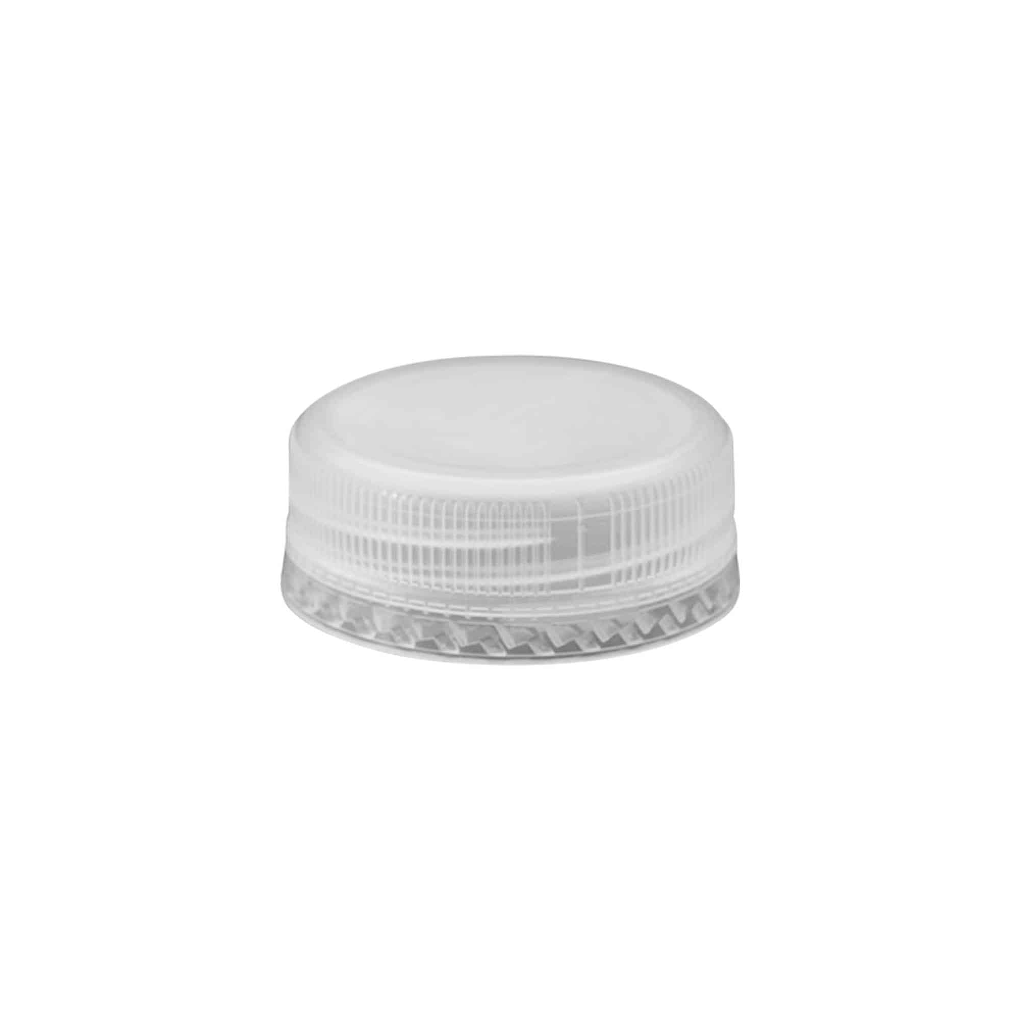 Vidalı kapak çift dişli, PE plastik, beyaz, ağız çapı için: PET 38 mm