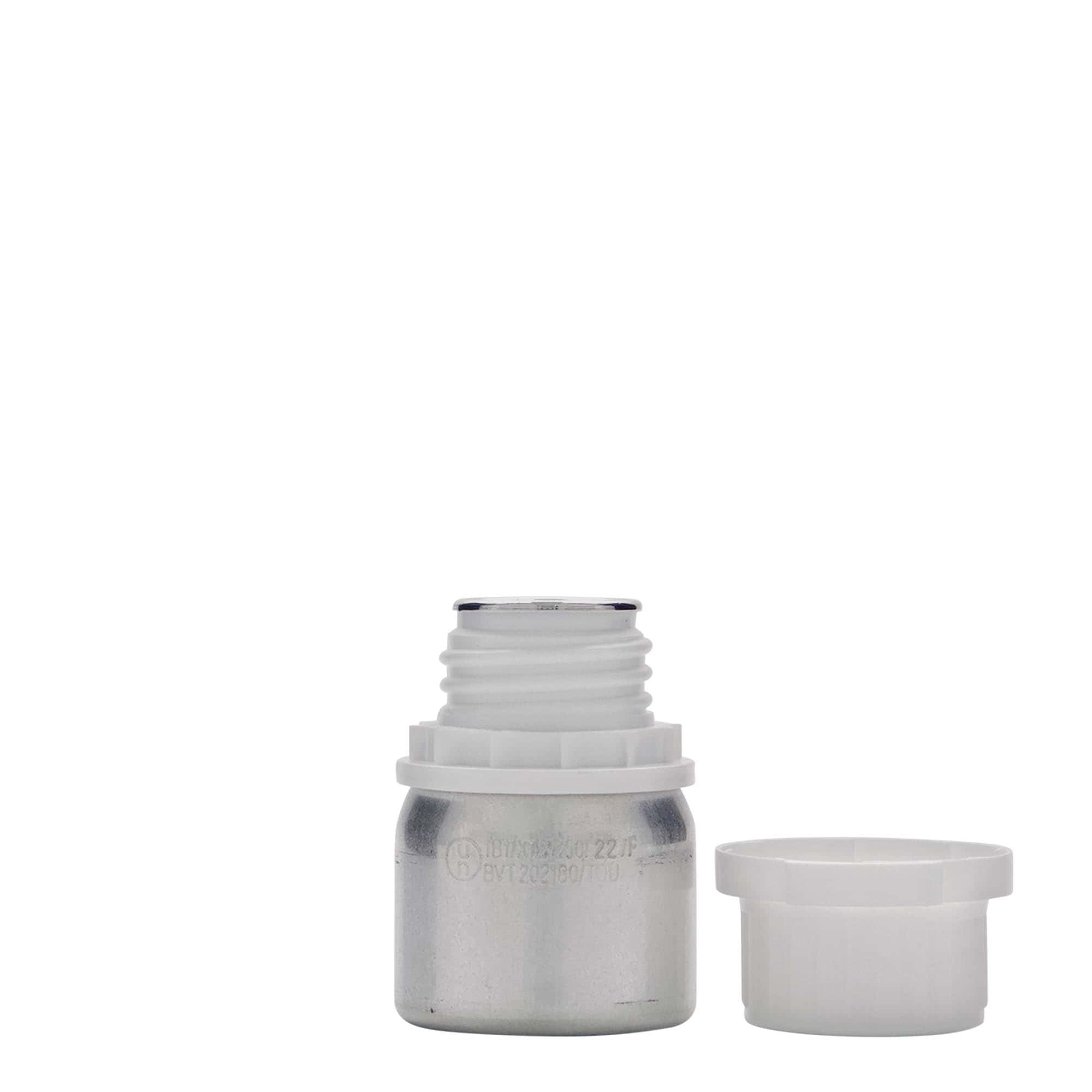 50 ml Alüminyum şişe, metal, gümüş, ağız: DIN 32