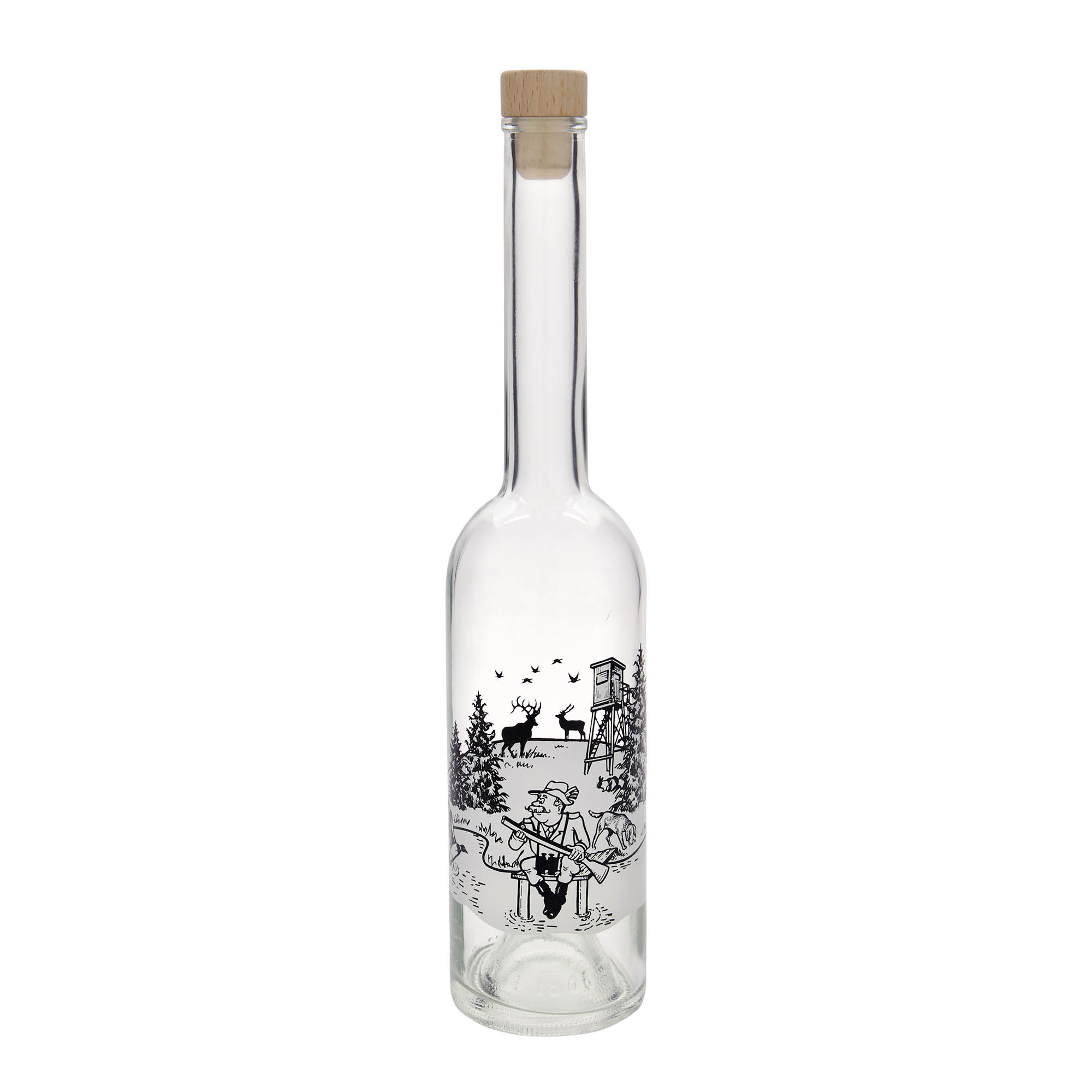 500 ml Cam şişe 'Opera', Motif: Avcı, Ağız: Mantar