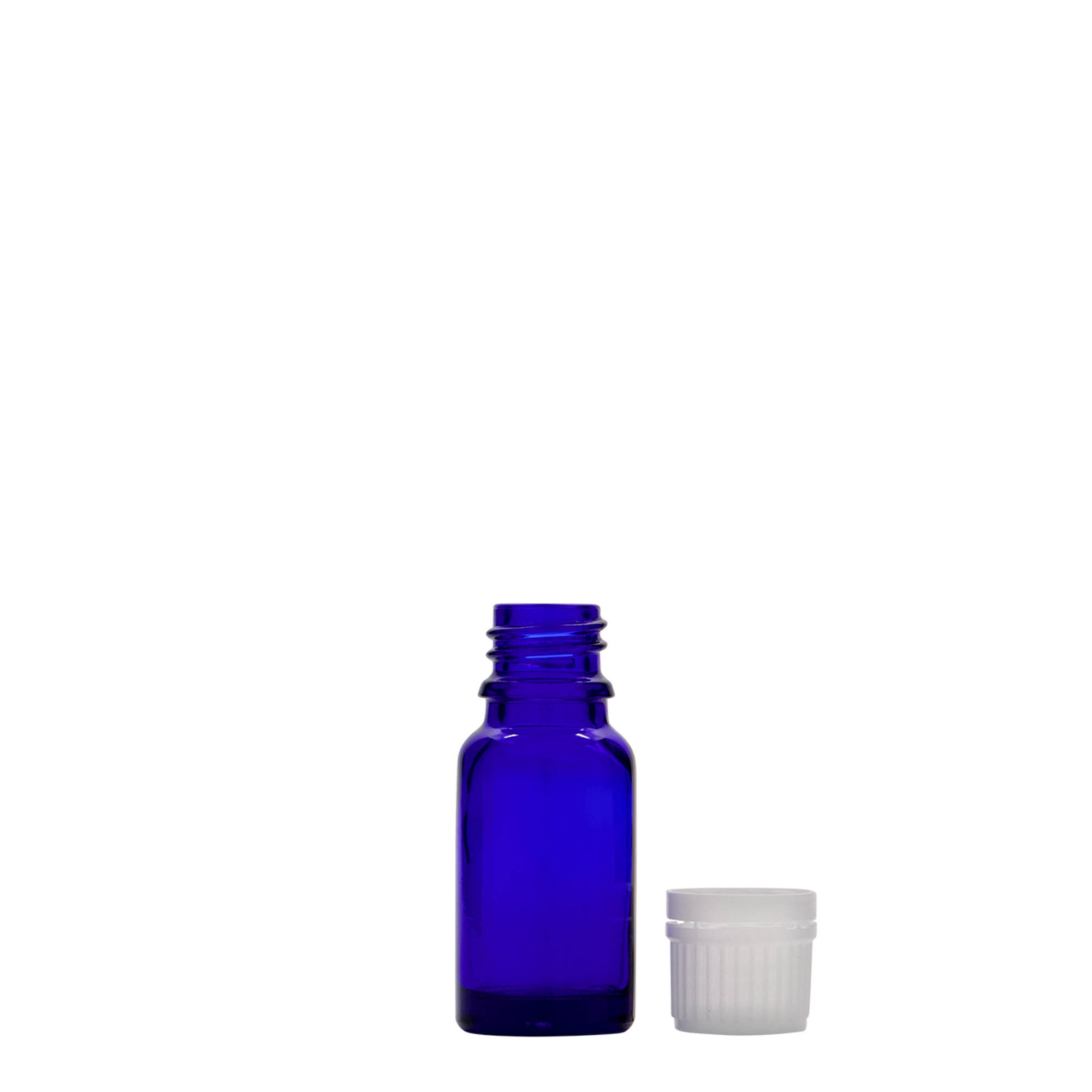 10 ml tıbbi şişe, cam, kraliyet mavisi, ağız: DIN 18