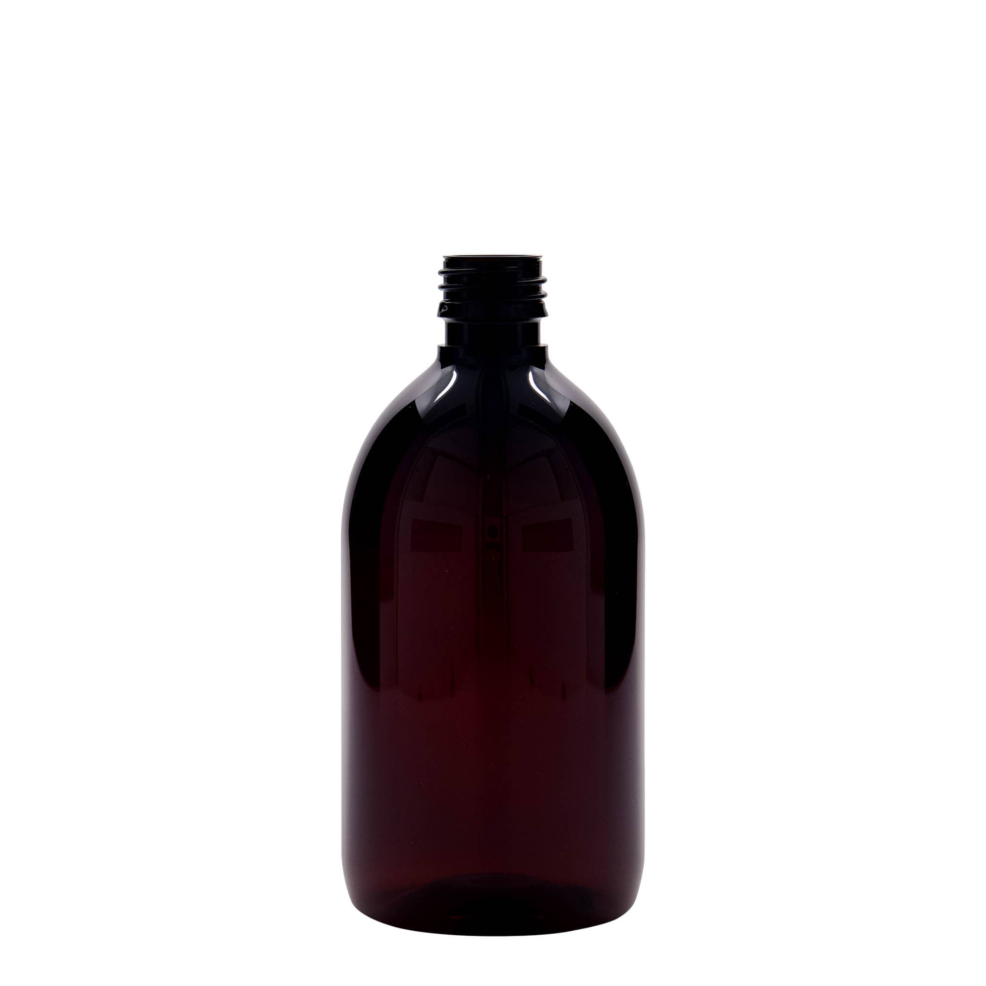 500 ml PET tıbbi şişe, kahverengi, plastik, ağız: PP 28