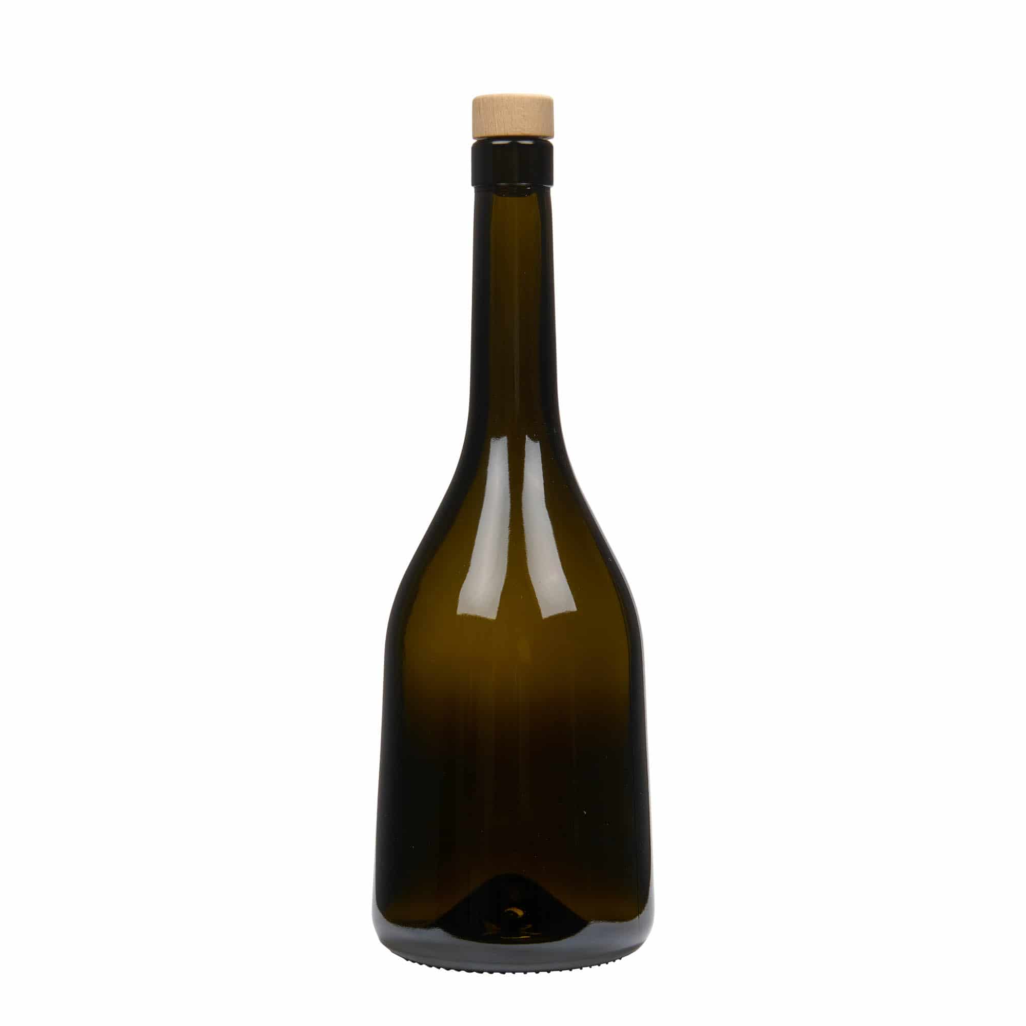 750 ml cam şişe 'Rustica', antik yeşil, ağzı: mantar