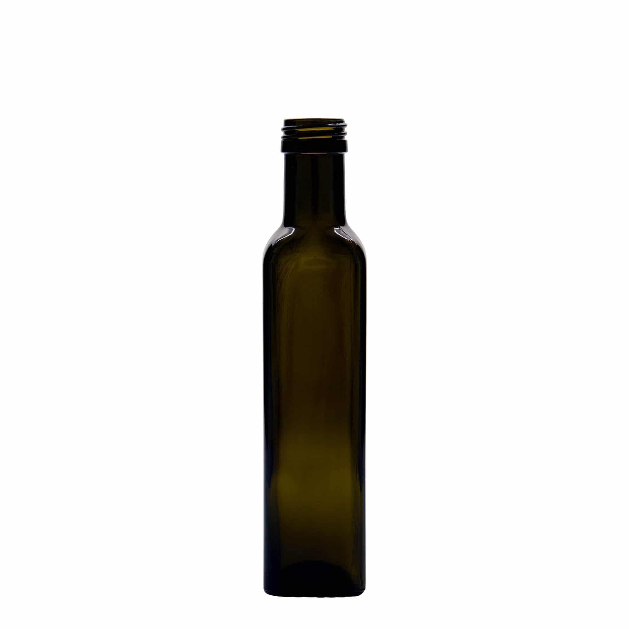 250 ml Cam şişe 'Marasca', kare, antik yeşil, Ağız: PP 31,5 250 ml Cam şişe 'Marasca', kare, antik yeşil, Ağız: PP 31,5