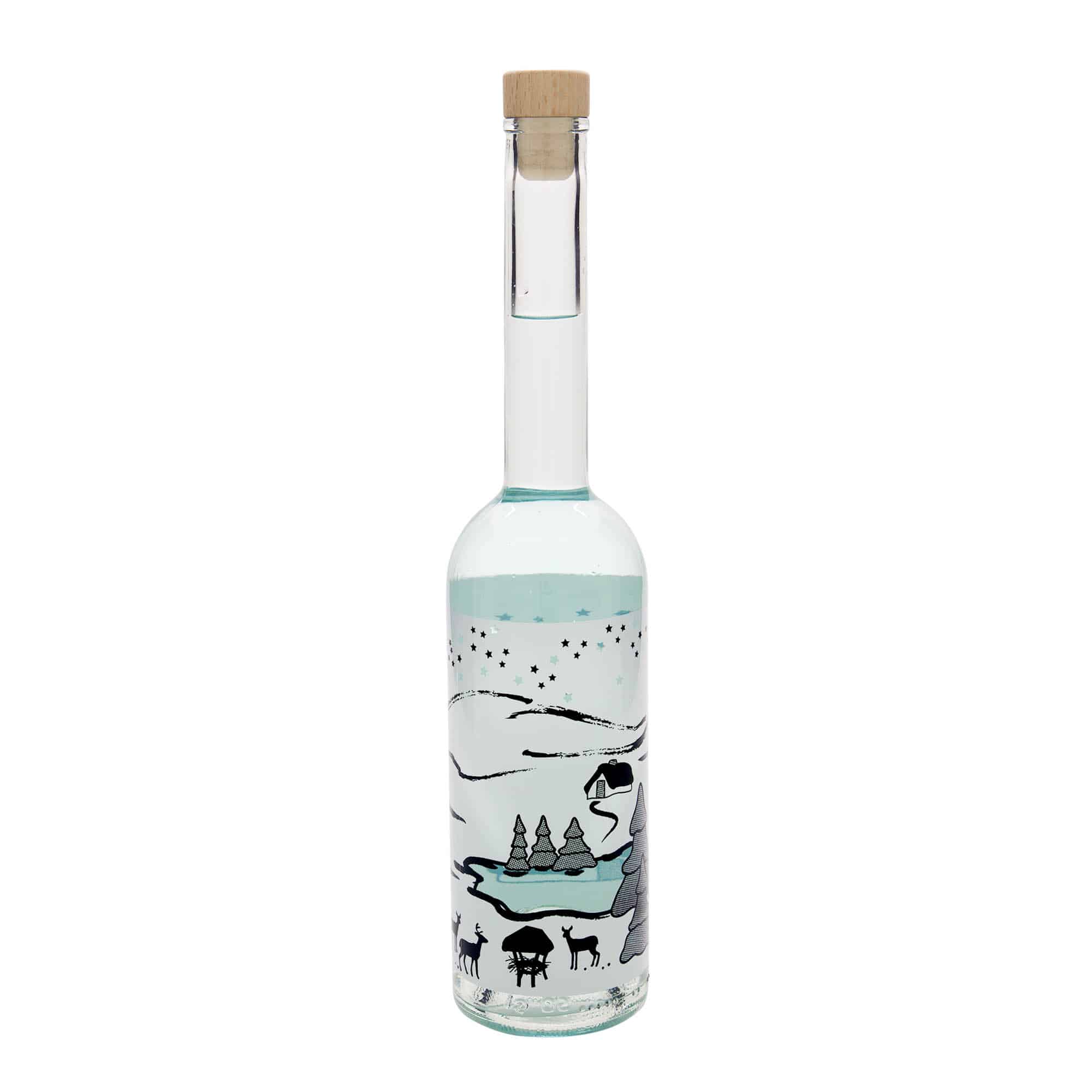 500 ml Cam Şişe 'Opera', Motif: Kış Rüyası-Bianco, Ağız: Mantar